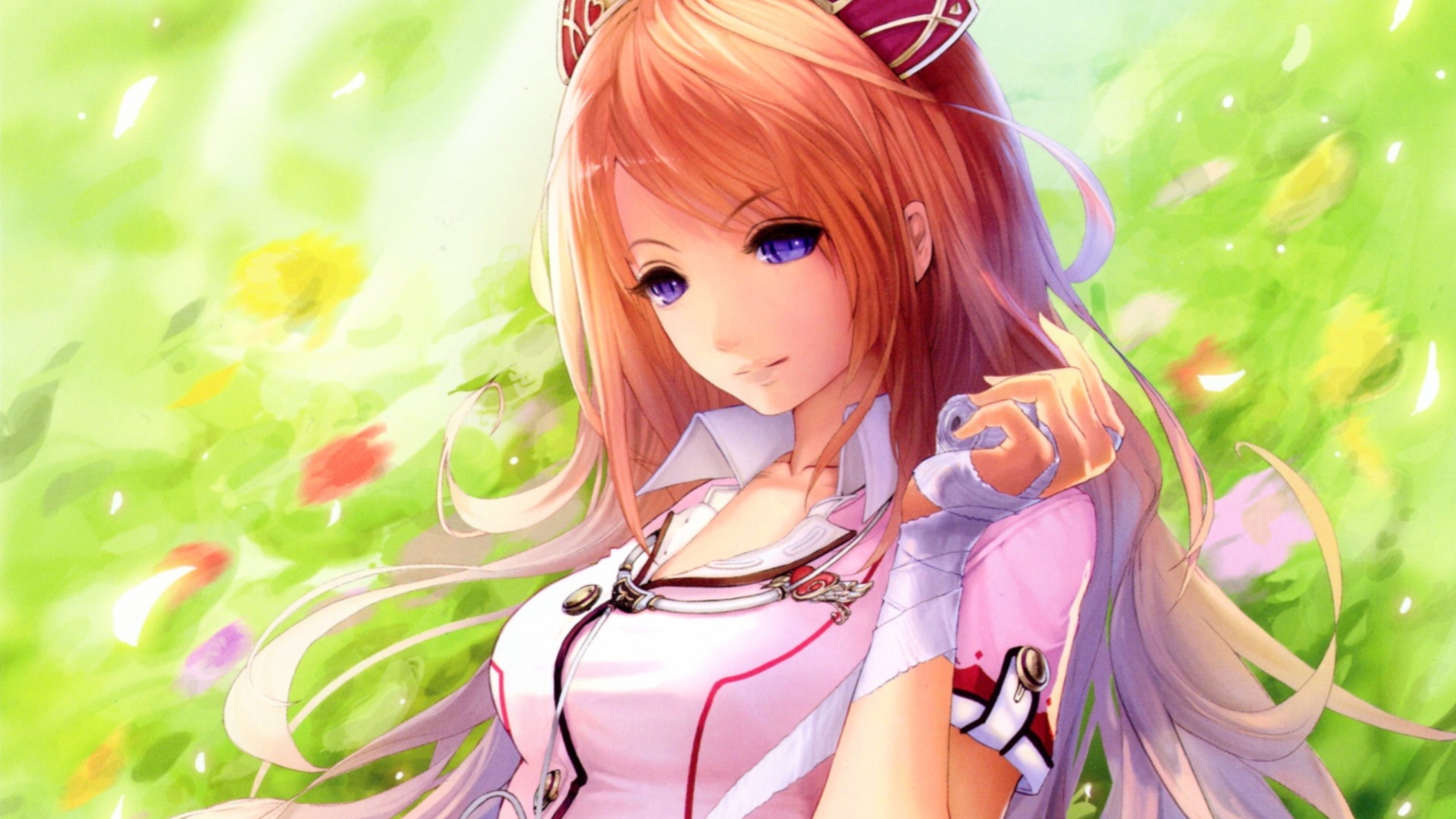 女孩，长头发，蓝色眼睛，萌，花背景图，可爱动漫女生壁纸