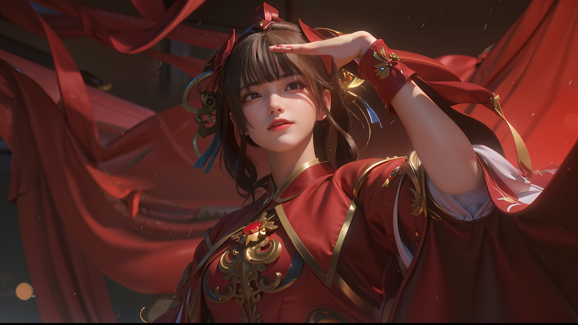 新娘古风红妆，绝美红色嫁衣美女高清动漫壁纸，免费电脑下载