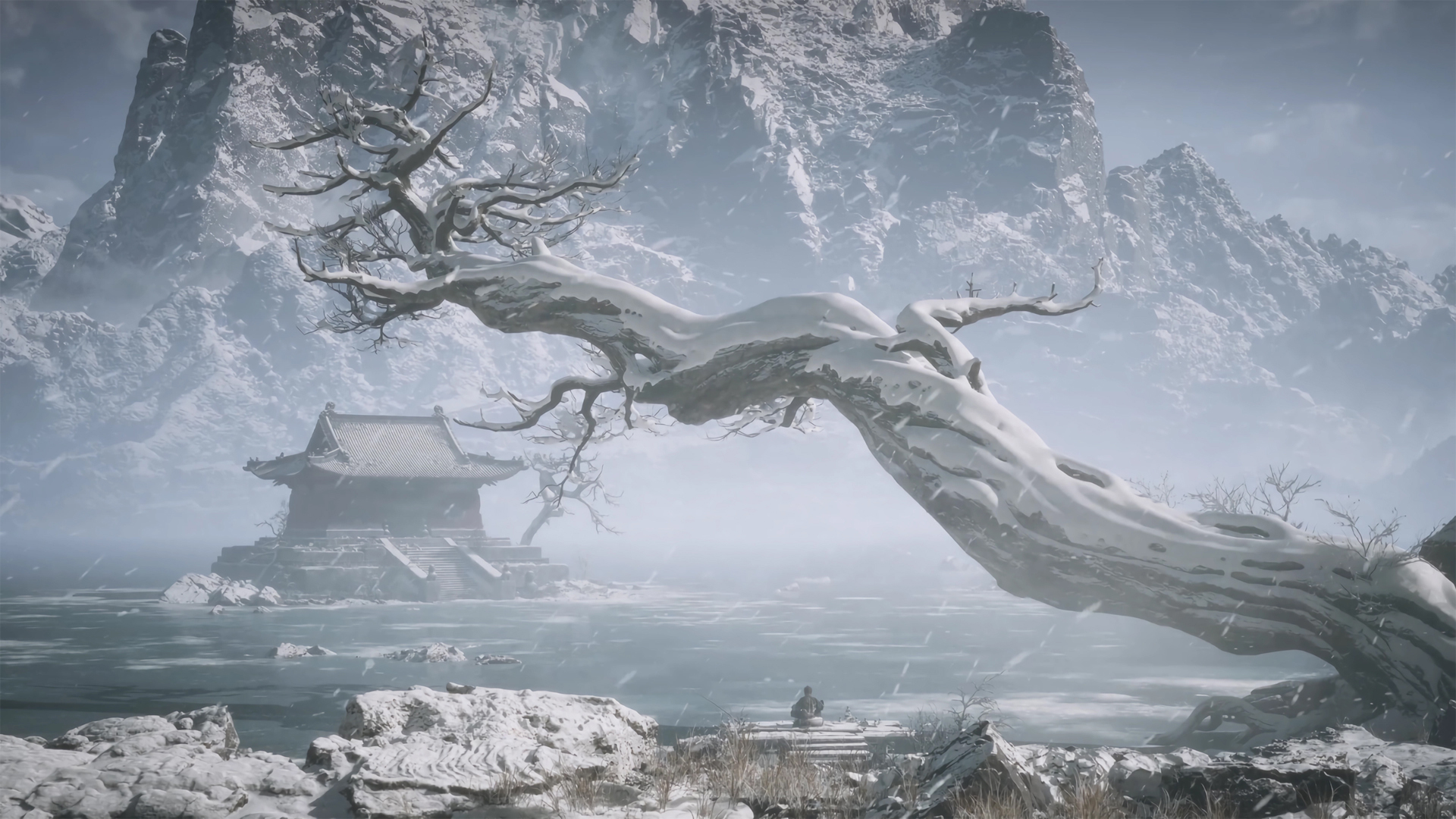 黑神话悟空，雪覆古木，绝美游戏风景壁纸，免费下载至电脑桌面