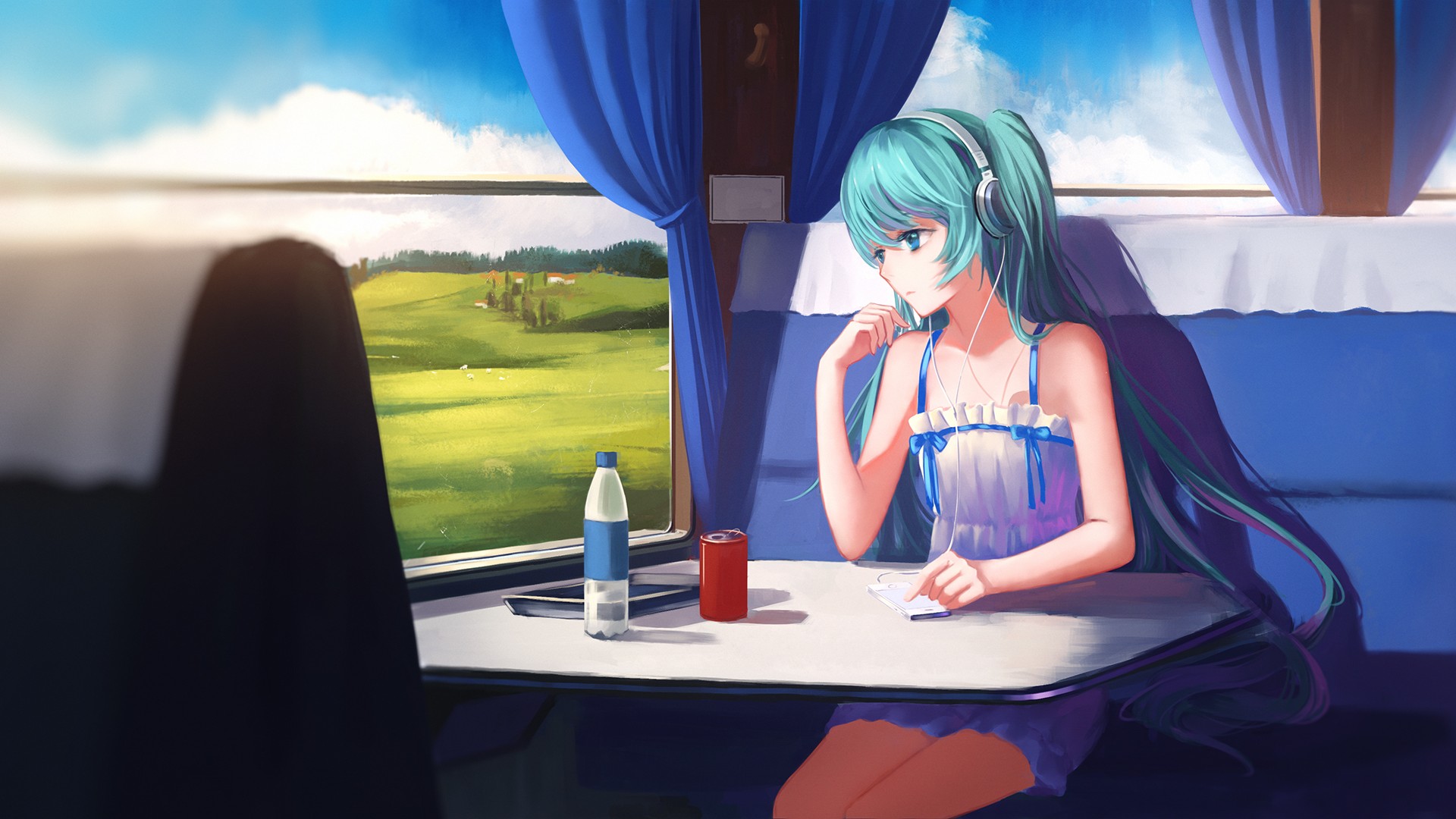 初音未来动漫壁纸，女生与火车的绝美风景，免费音乐主题电脑壁纸下载