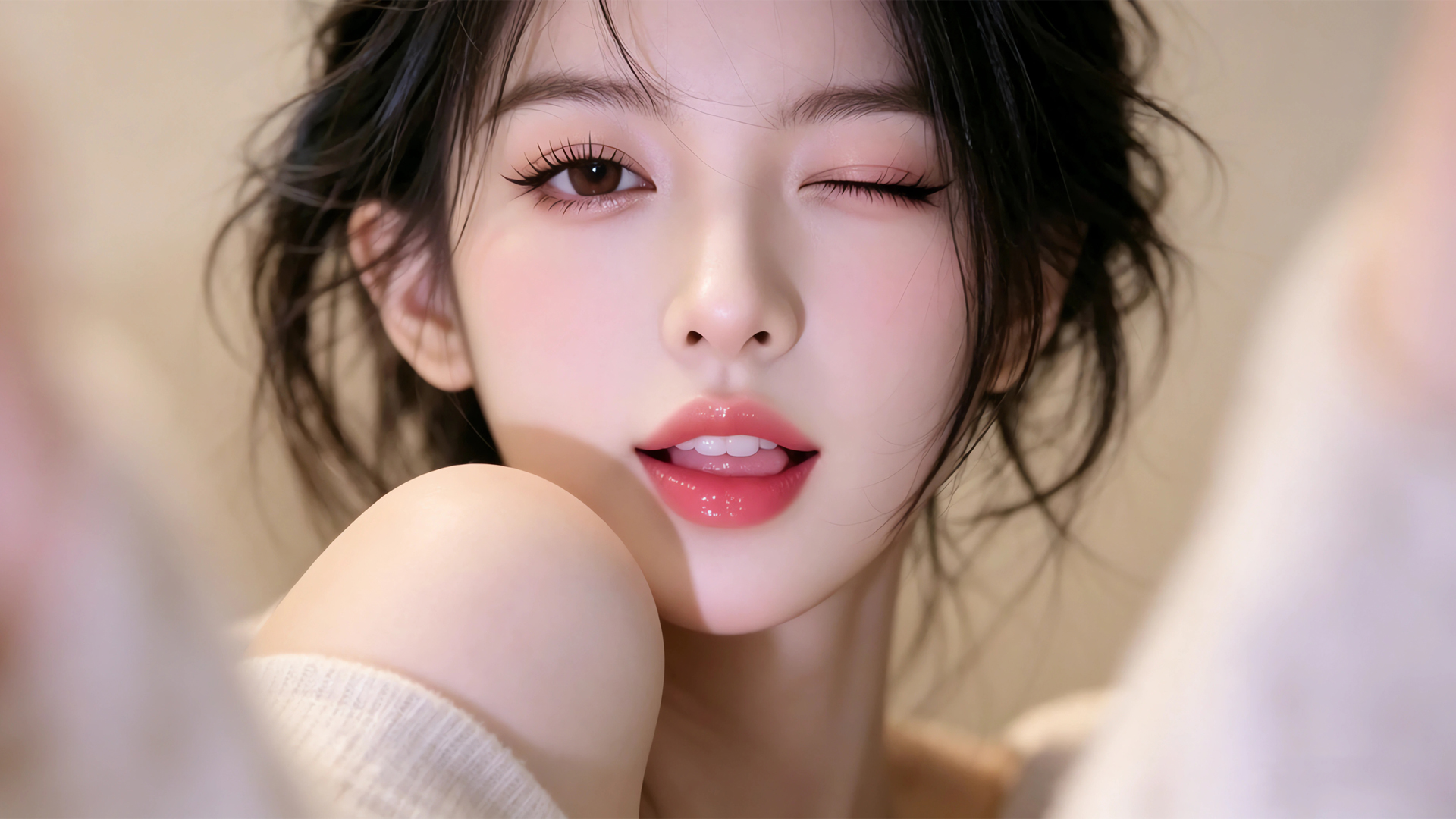 卷发可爱美女2K超清壁纸 免费下载