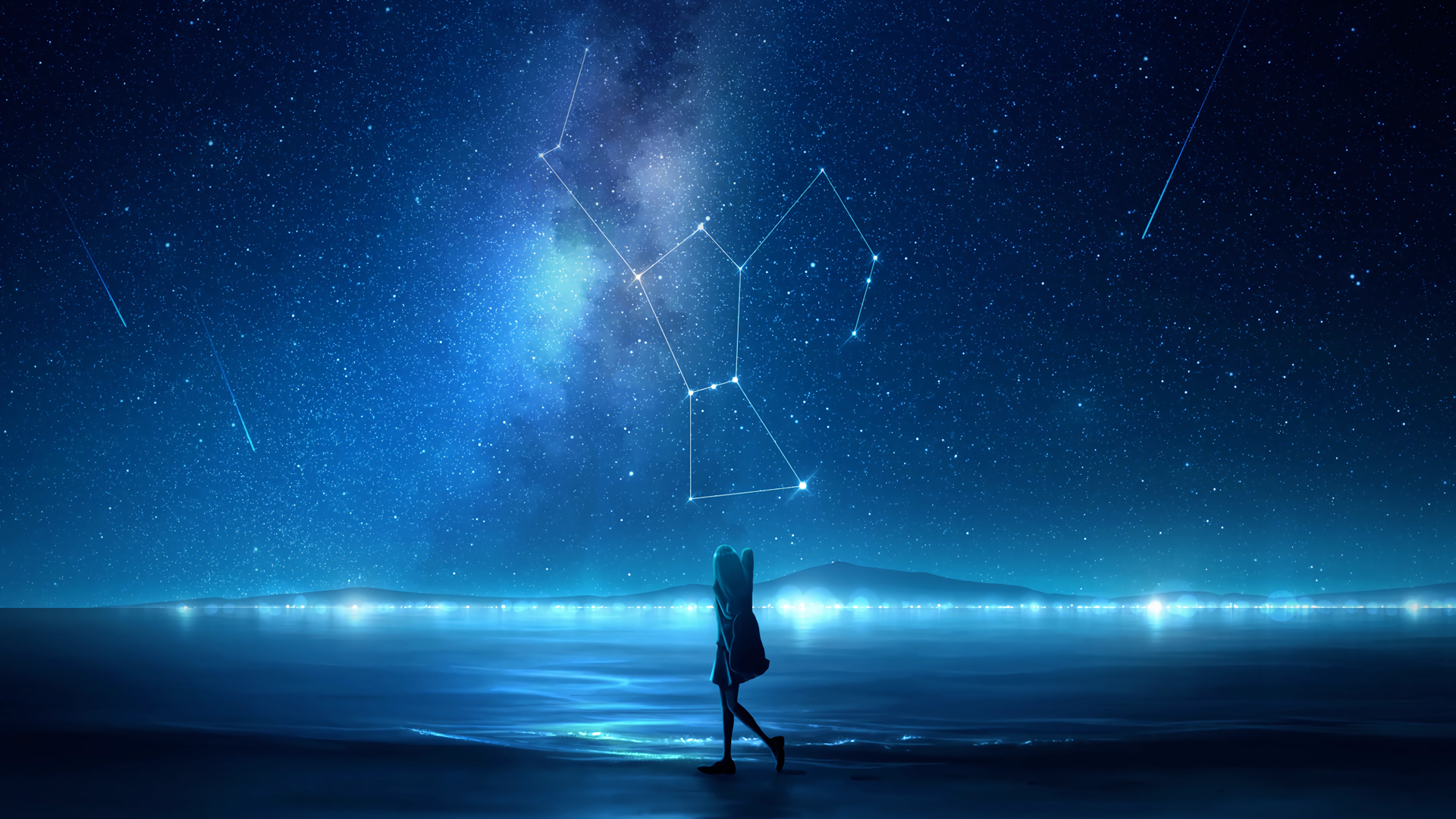 海边女孩星系星空动漫壁纸，免费电脑壁纸下载