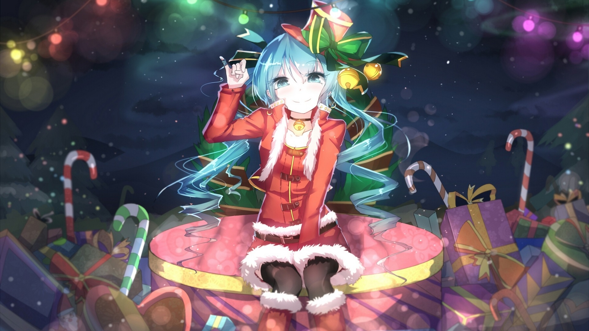 【梦幻之夜】初音未来可爱女孩送礼物，动漫壁纸免费下载，节日快乐相伴！