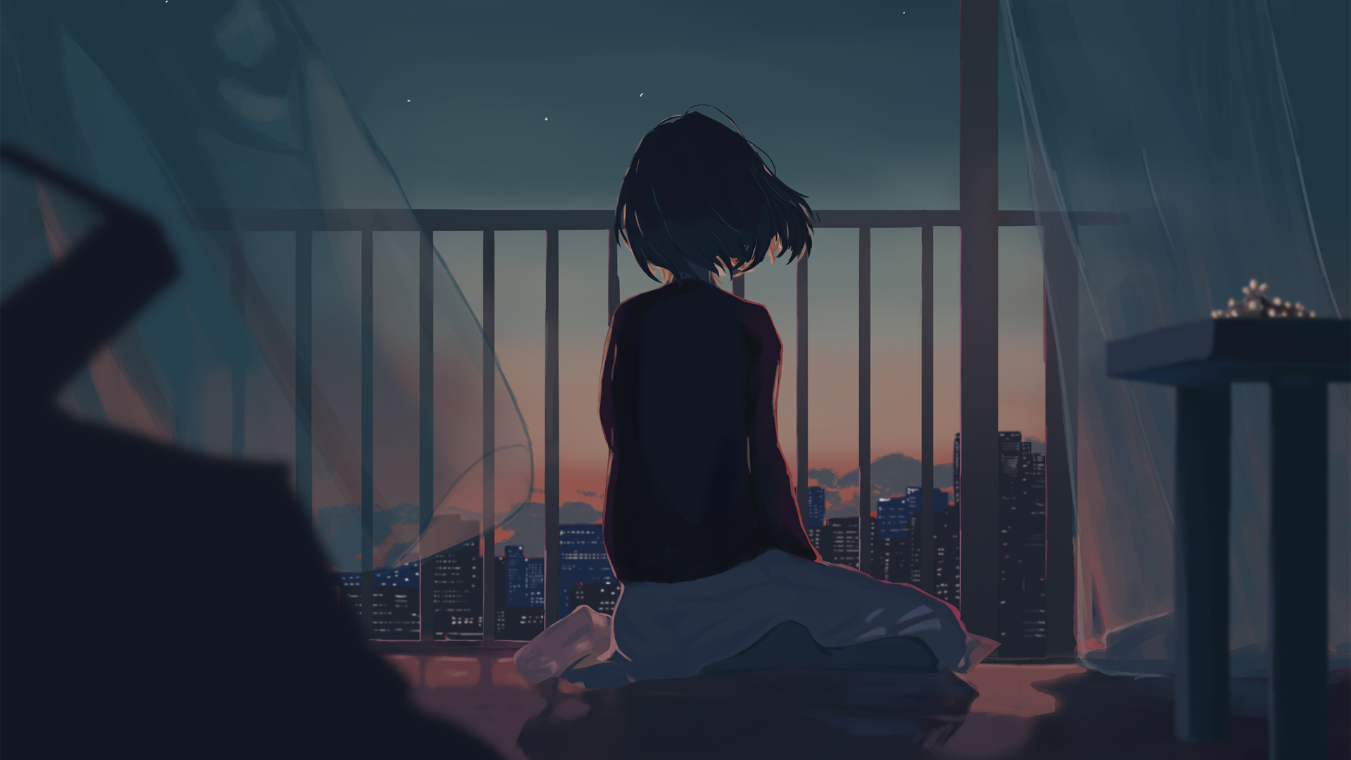 女孩漫舞城市夜，绝美风景壁纸免费下载（动漫电脑版）