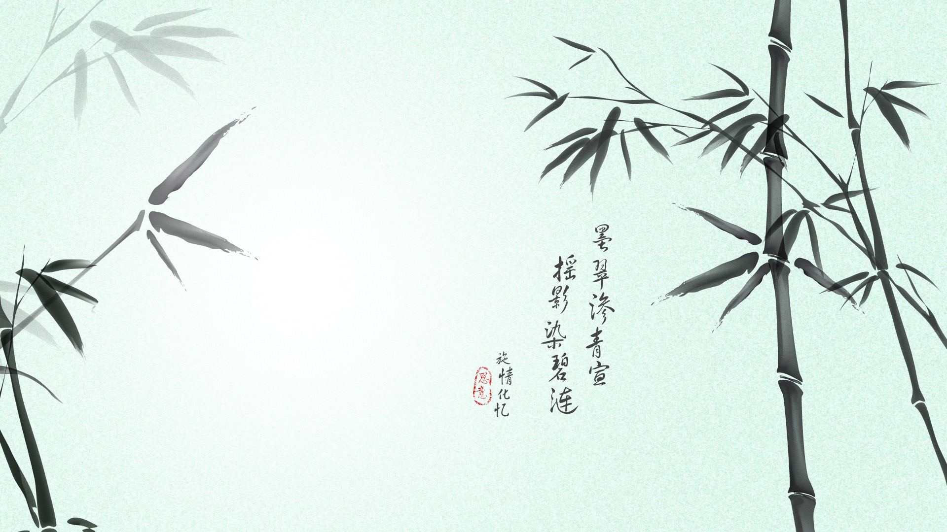 水墨竹影摇曳，墨翠青宣染碧莲，精选免费桌面壁纸下载