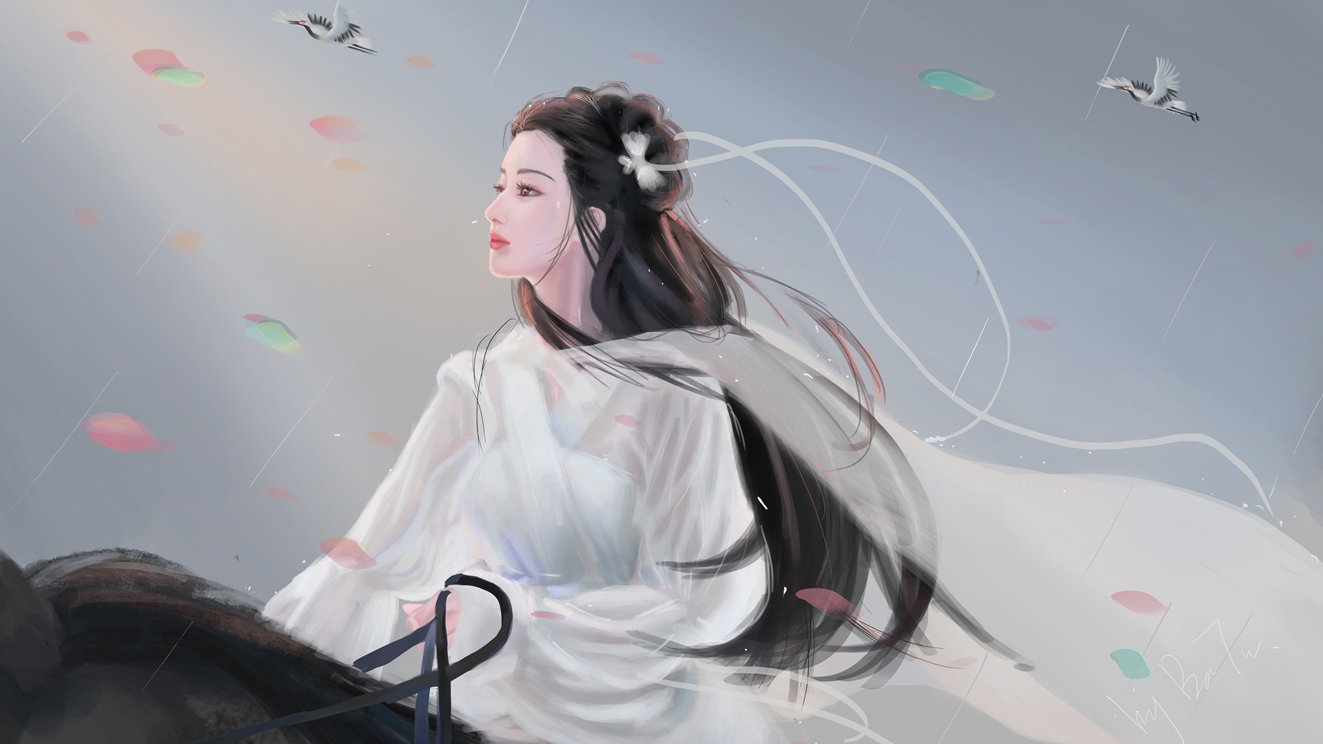古风白衣少女骑马唯美动漫壁纸，免费电脑壁纸高清下载