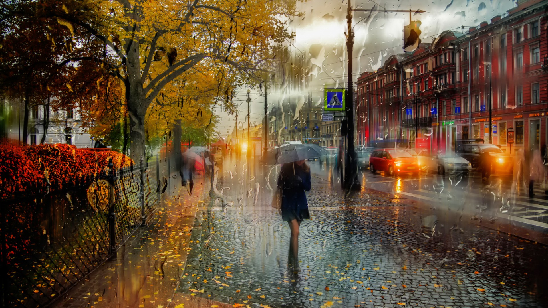 圣彼得堡十月雨景，精美路人绘画壁纸，免费下载电脑桌面背景