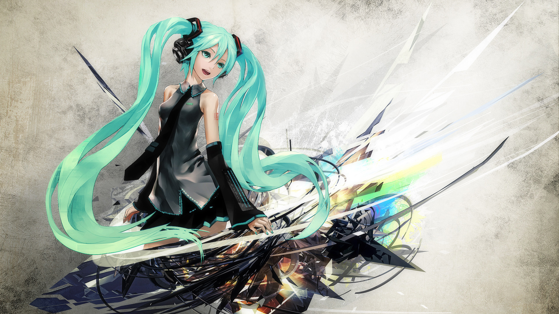 VOCALOID初音未来，青色秀发女战士，绝美动漫壁纸免费下载