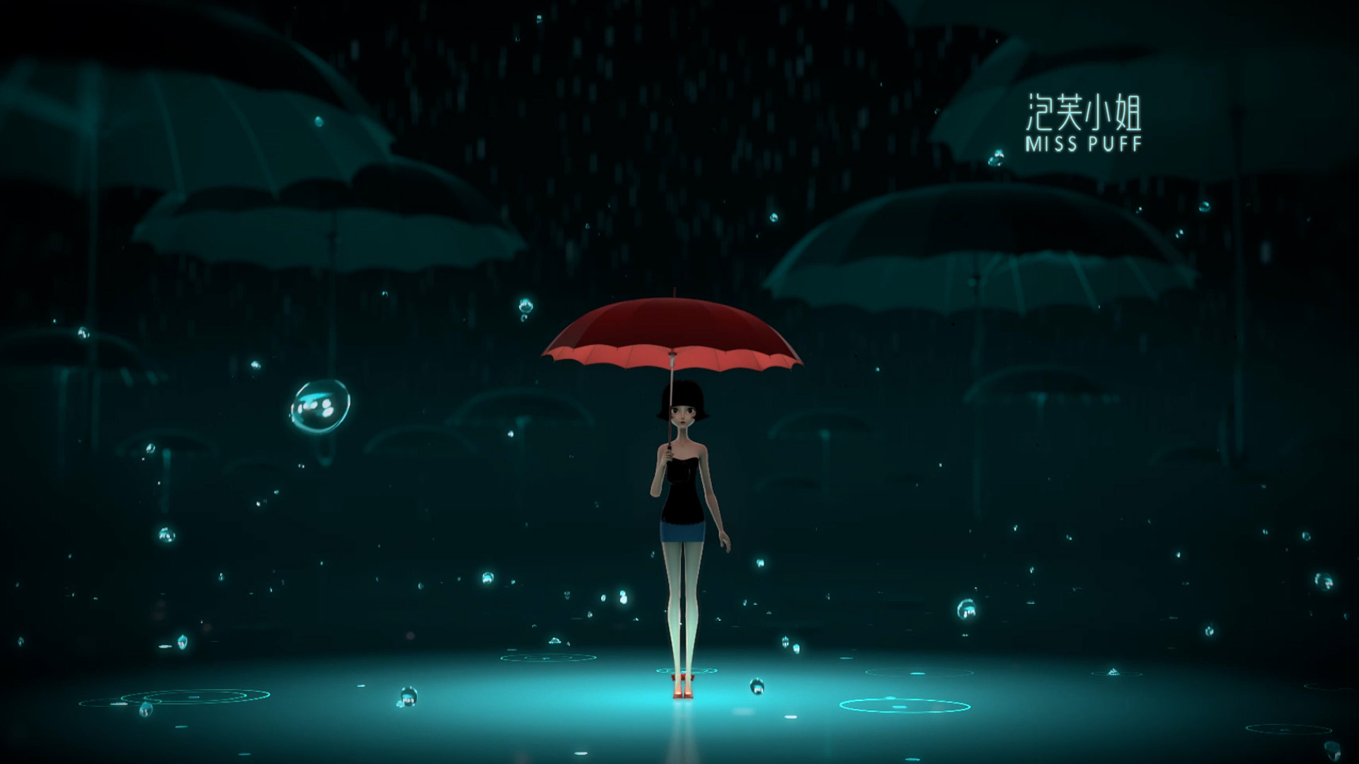 泡芙小姐壁纸精选，雨天等你，可爱免费电脑壁纸下载