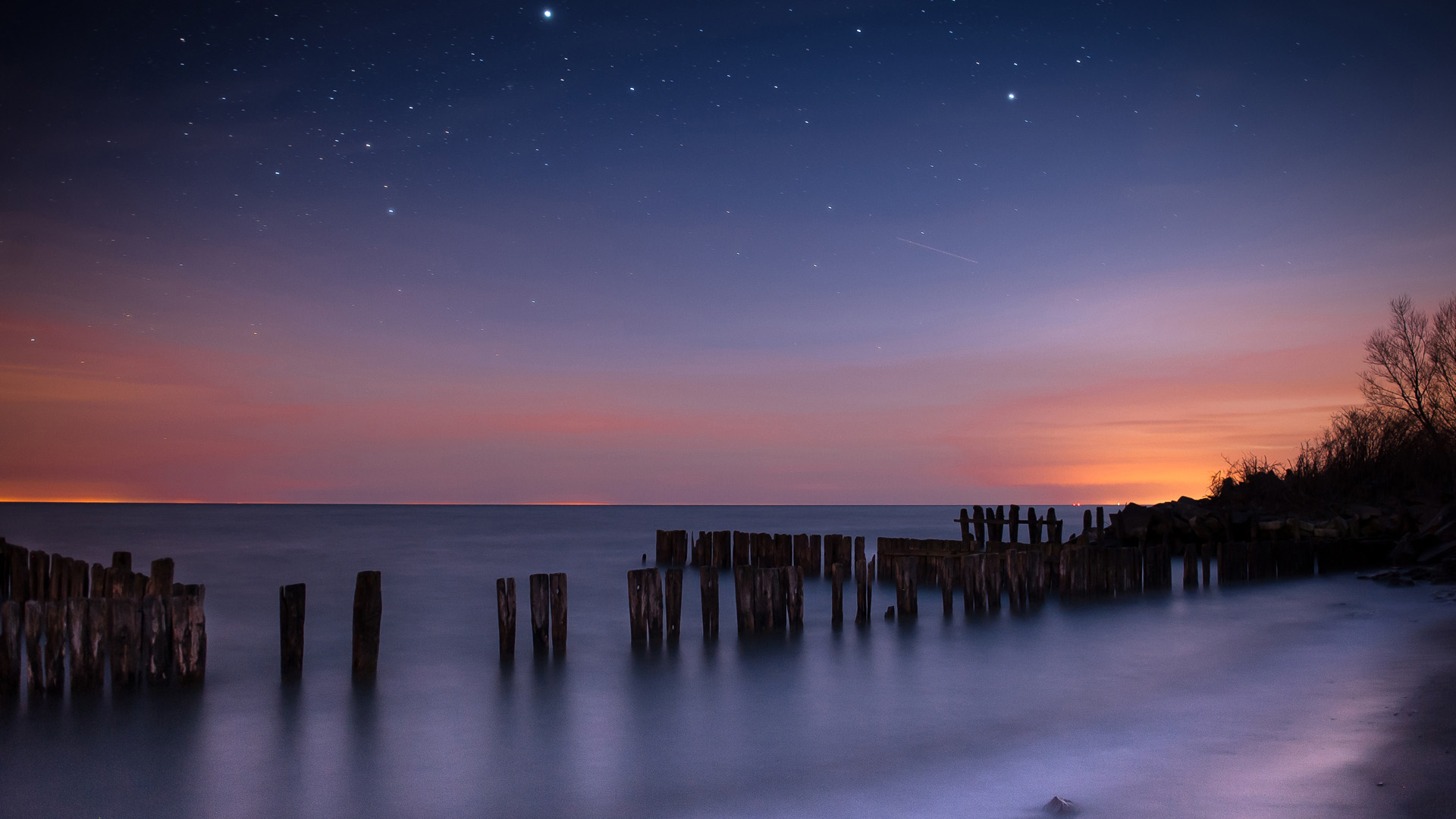 夜晚天空,星星,星座,海风景桌面壁纸