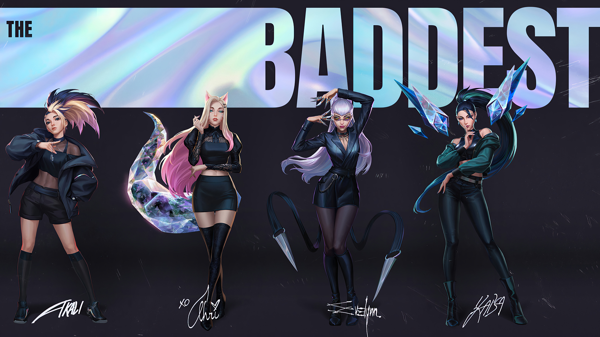 lol英雄联盟KDA The Baddest女团壁纸，卡莎、伊芙琳、阿狸、阿卡丽精美游戏壁纸免费下载