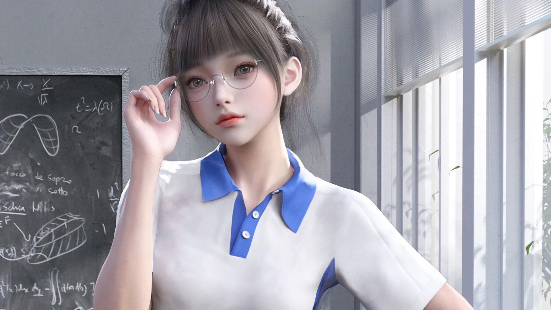 yoly莜莉3D运动女孩，白色衣眼镜造型，精选动漫电脑壁纸免费下载
