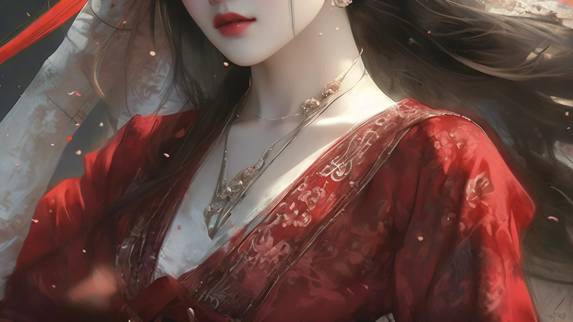 古风新娘红衣美女壁纸，动漫风格电脑壁纸免费下载