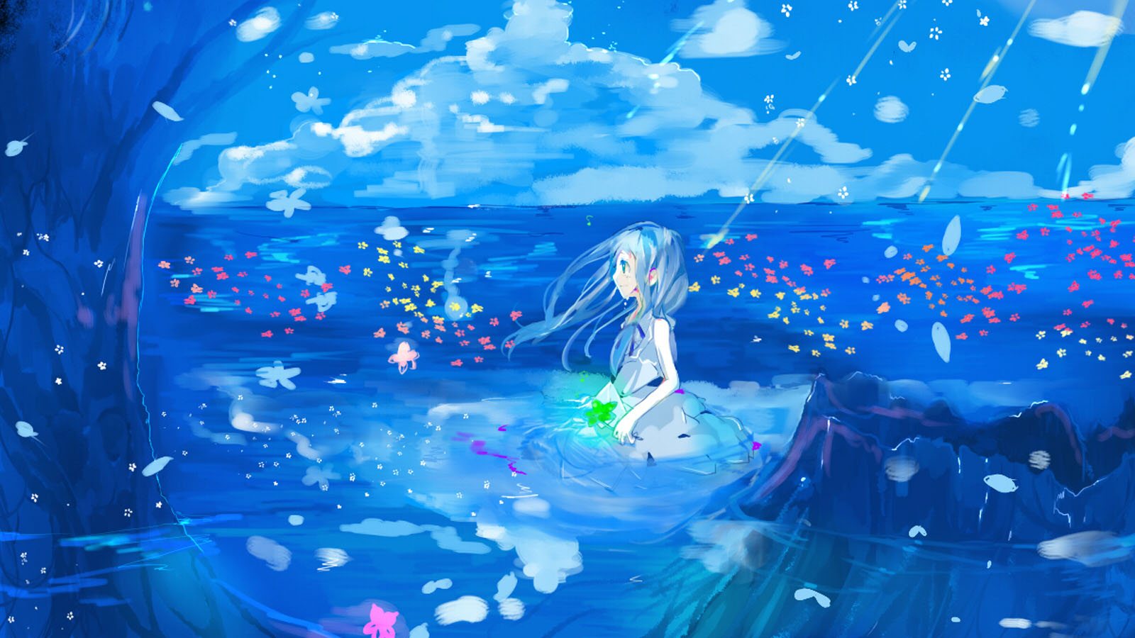 蓝色大海动漫壁纸，免费高清桌面图片下载，美轮美奂不容错过！