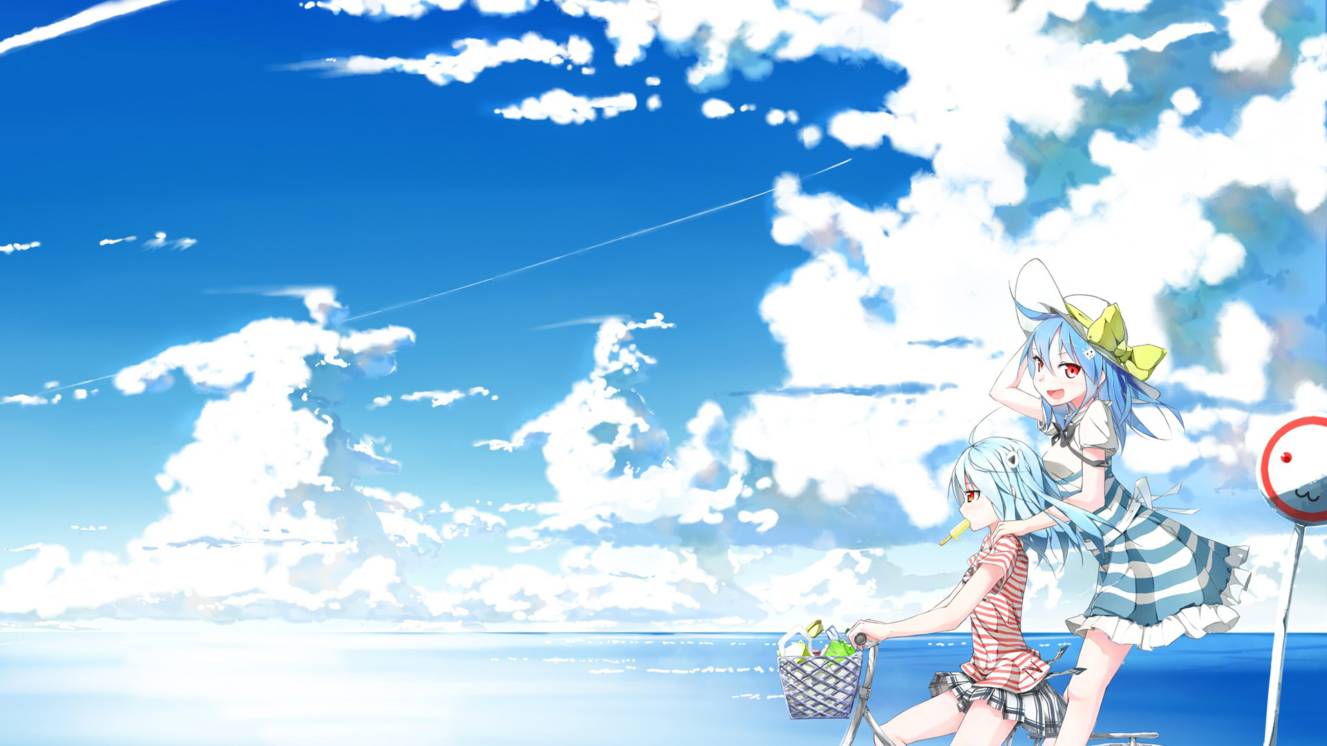 动漫少女夏日清新壁纸，晴朗天空下的凉爽时光，免费下载ACG风格壁纸，感受被风吹过的夏天之美