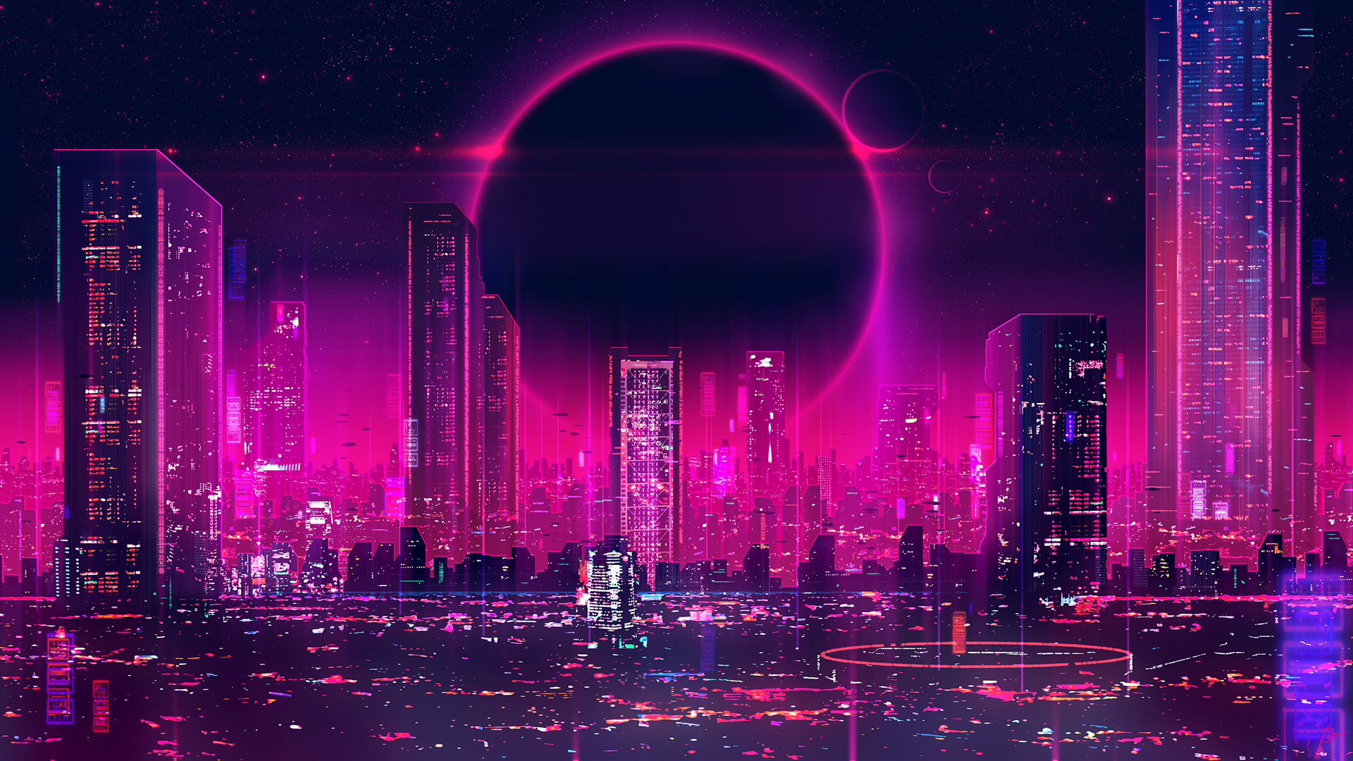 城市 夜晚 灯光 个性 黑红色背景 电脑 高清 壁纸