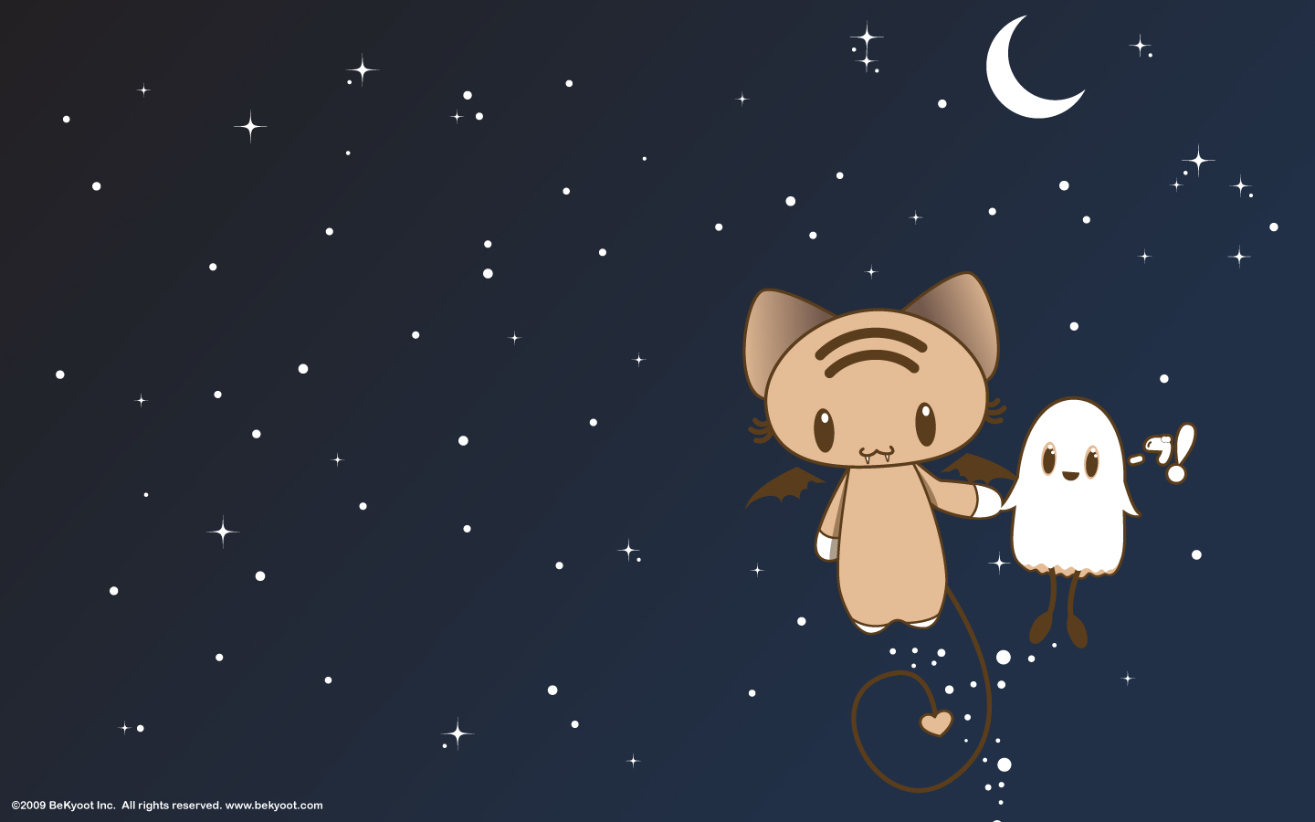 夜晚猫咪飞翔动漫壁纸，免费高清电脑桌面背景下载