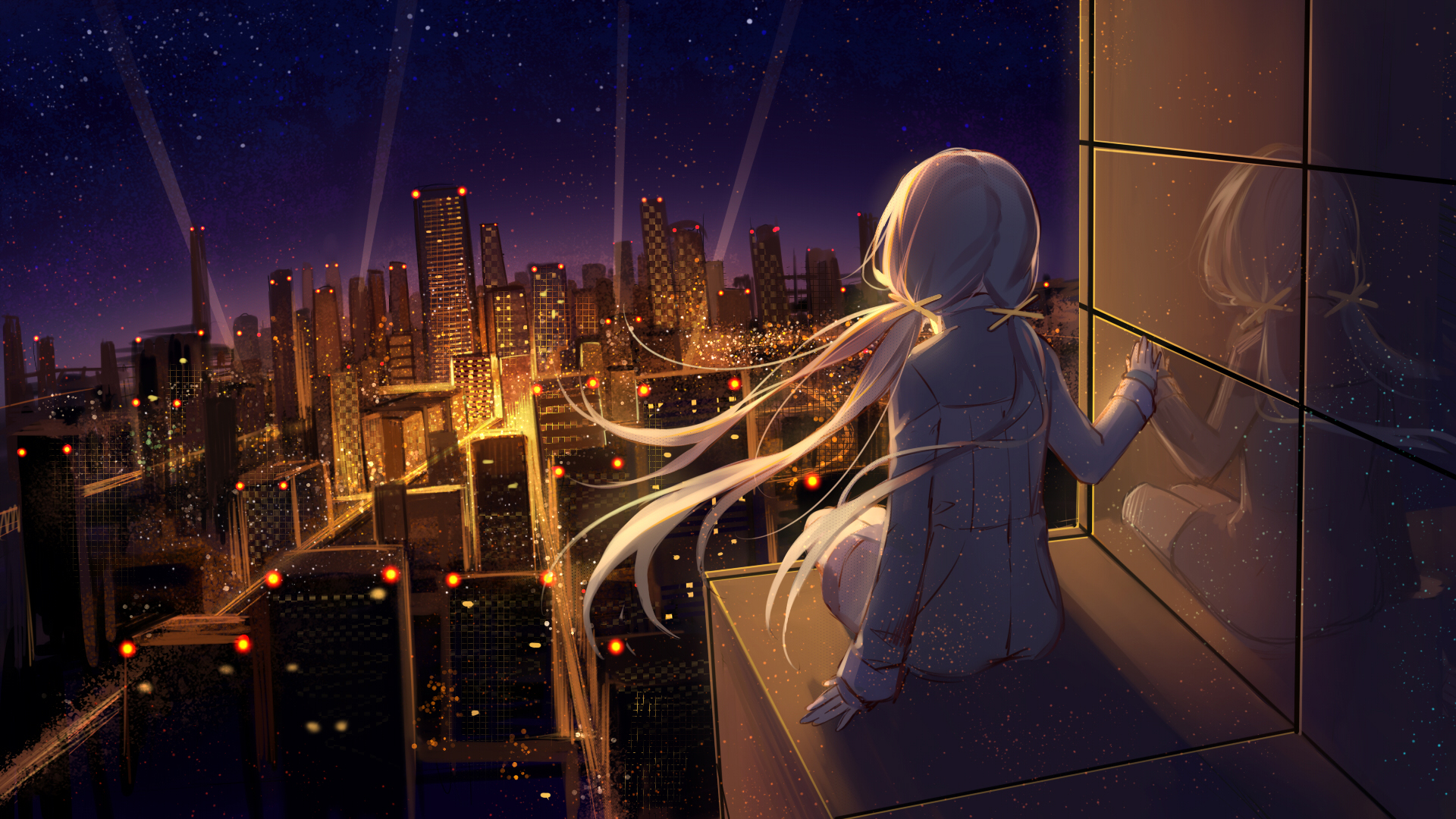 女孩子·星尘梦幻夜，城市风情动漫壁纸，免费电脑壁纸下载