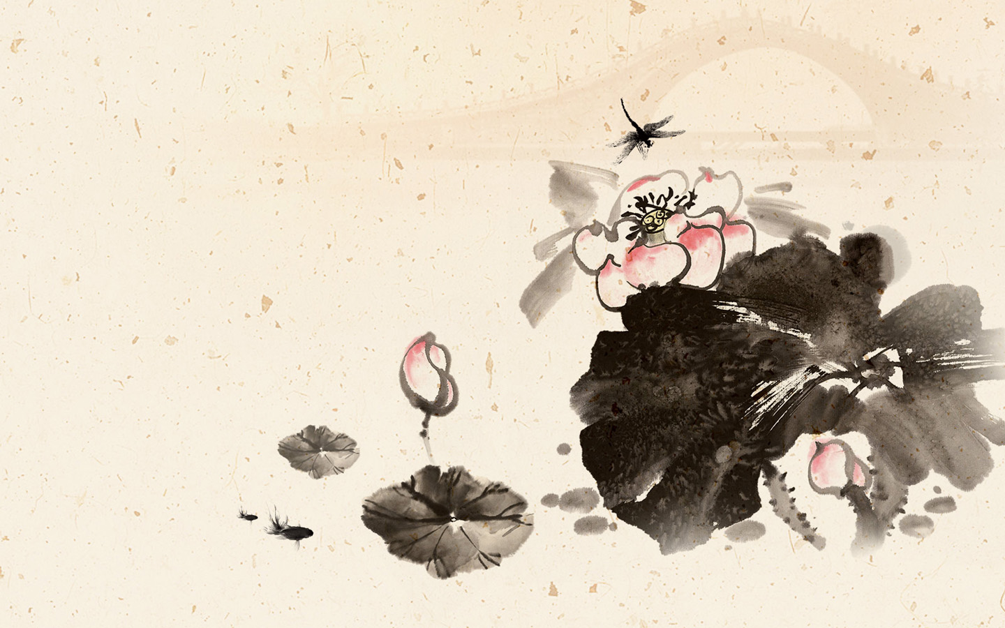手绘蜻蜓点水唯美桌面壁纸，免费下载高清大图