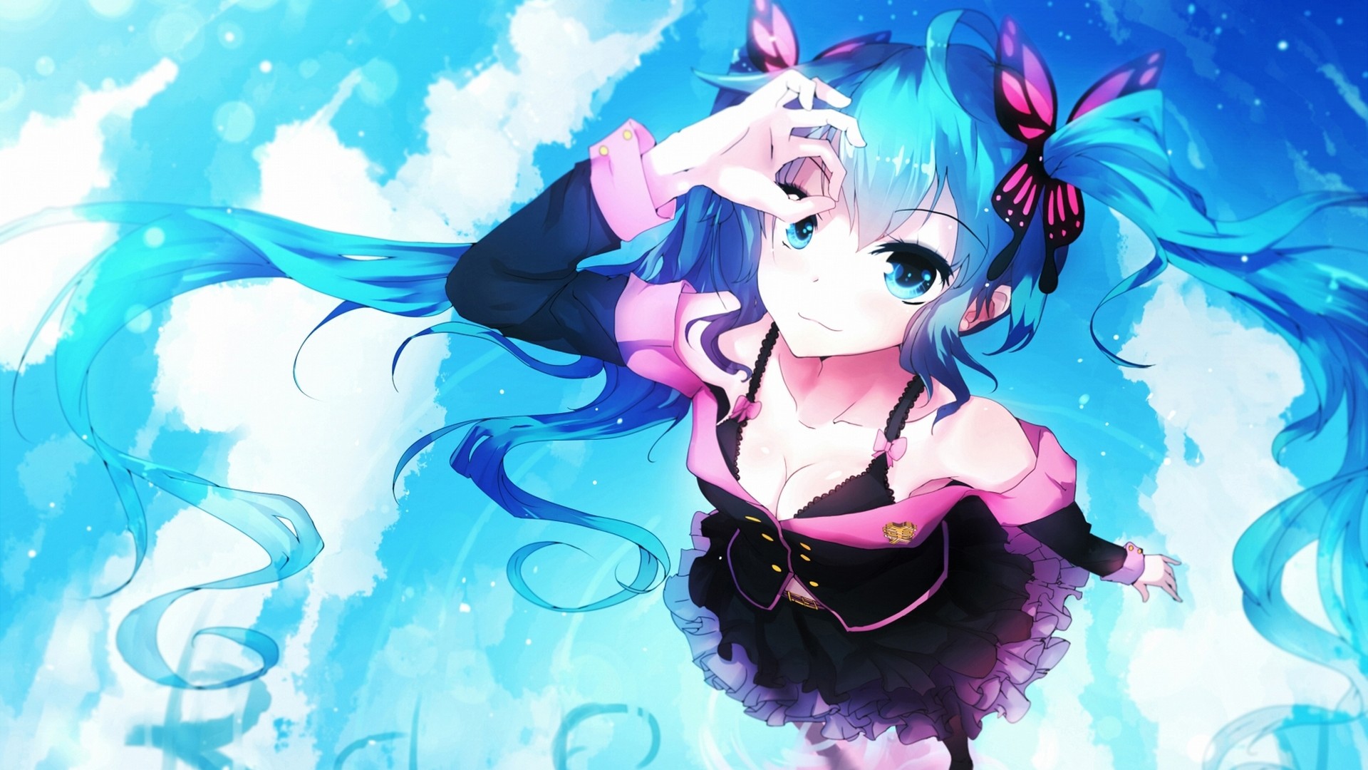 初音未来，清新水波中的可爱动漫少女，免费电脑壁纸精选下载