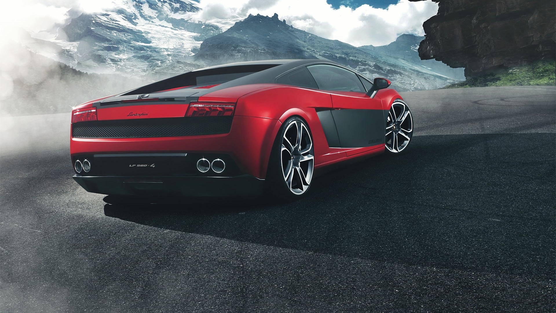 兰博基尼Gallardo LP560-4红色背面风景壁纸，免费高清电脑壁纸下载