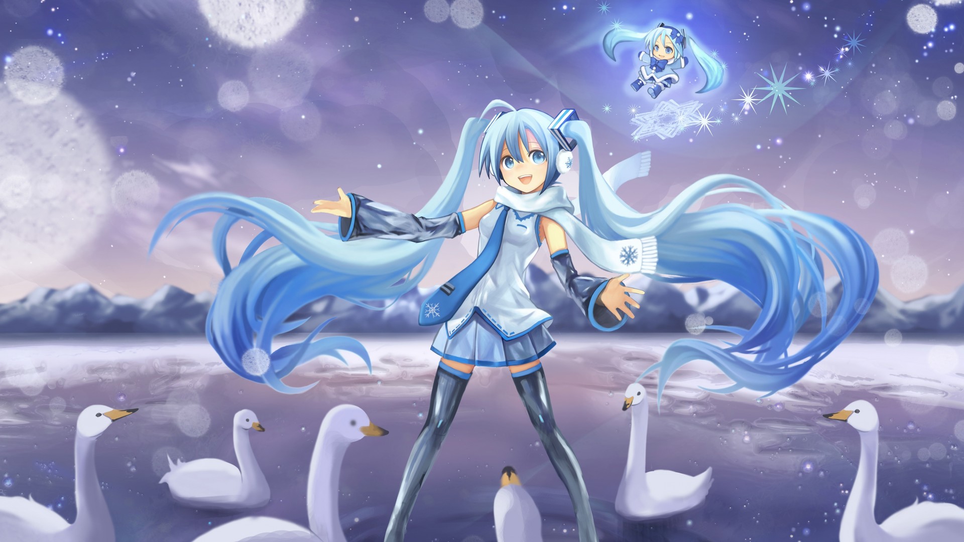 VOCALOID美少女天使，精美天鹅图片，可爱动漫女生桌面壁纸，免费下载！