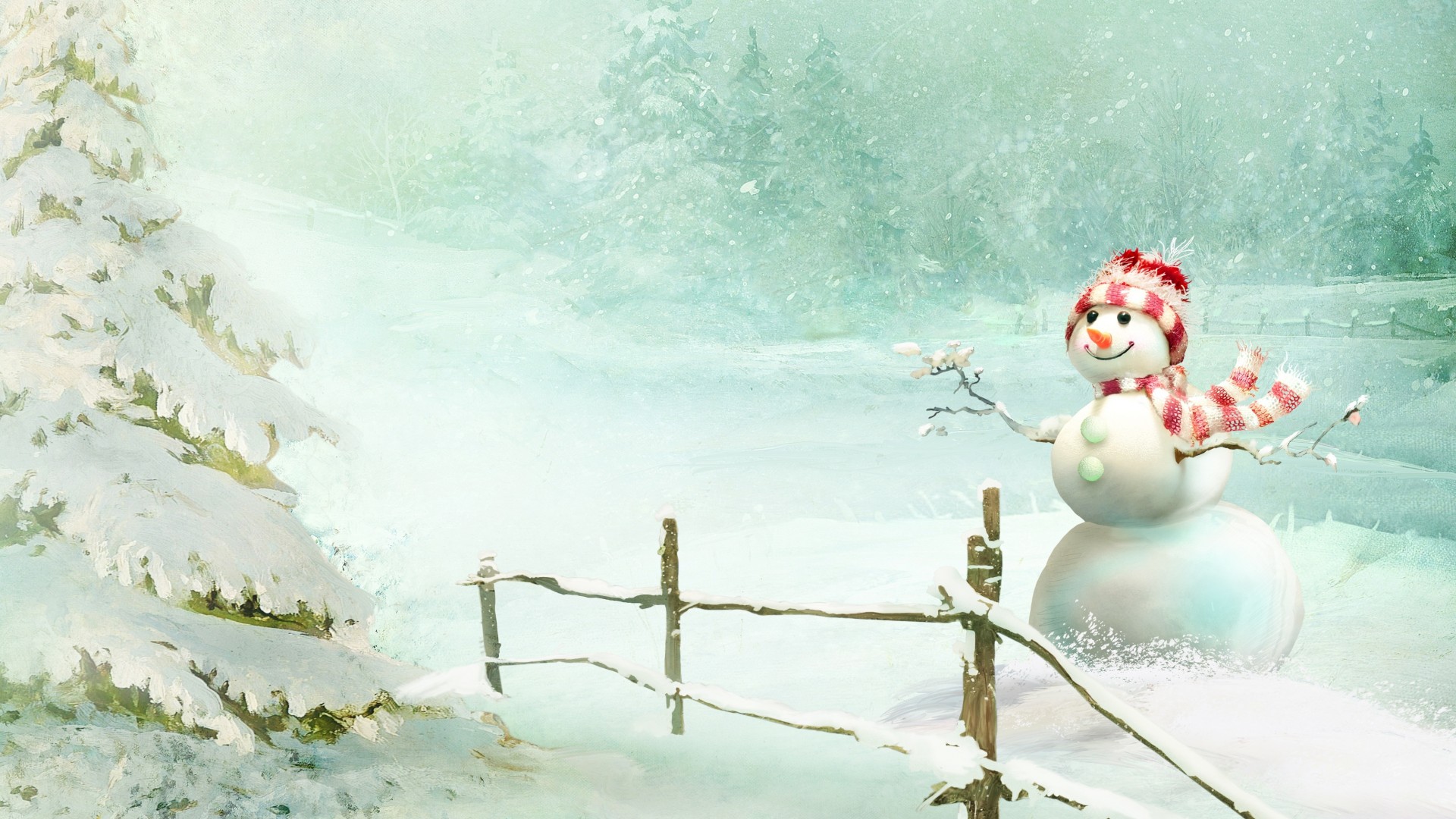 雪人,围巾,微笑,树,雪桌面壁纸