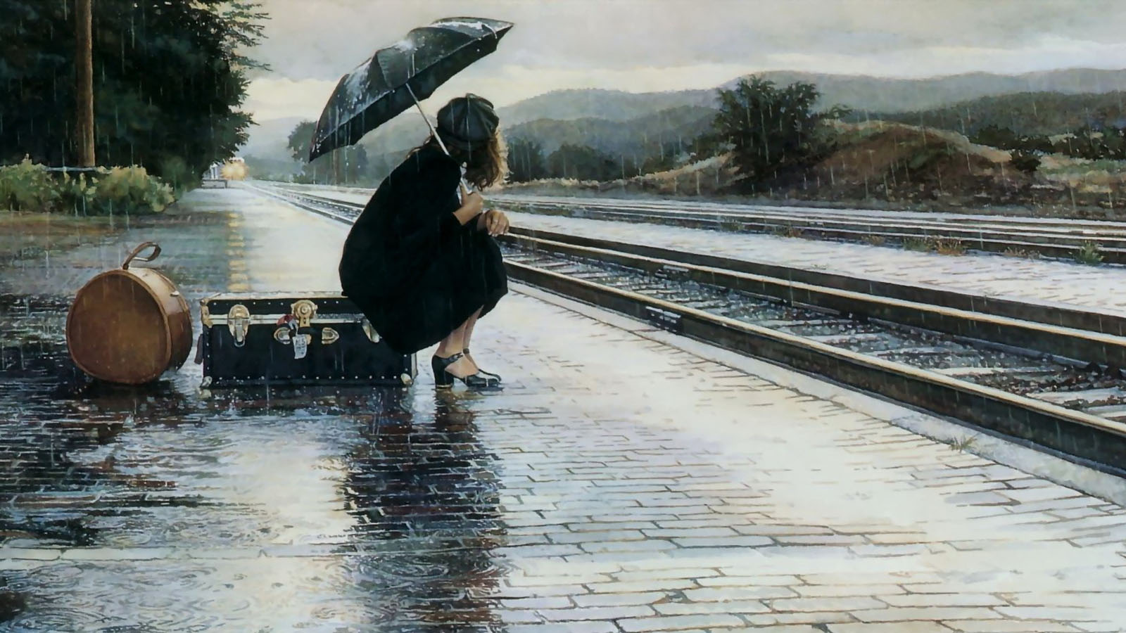 非主流女生撑着雨伞壁纸