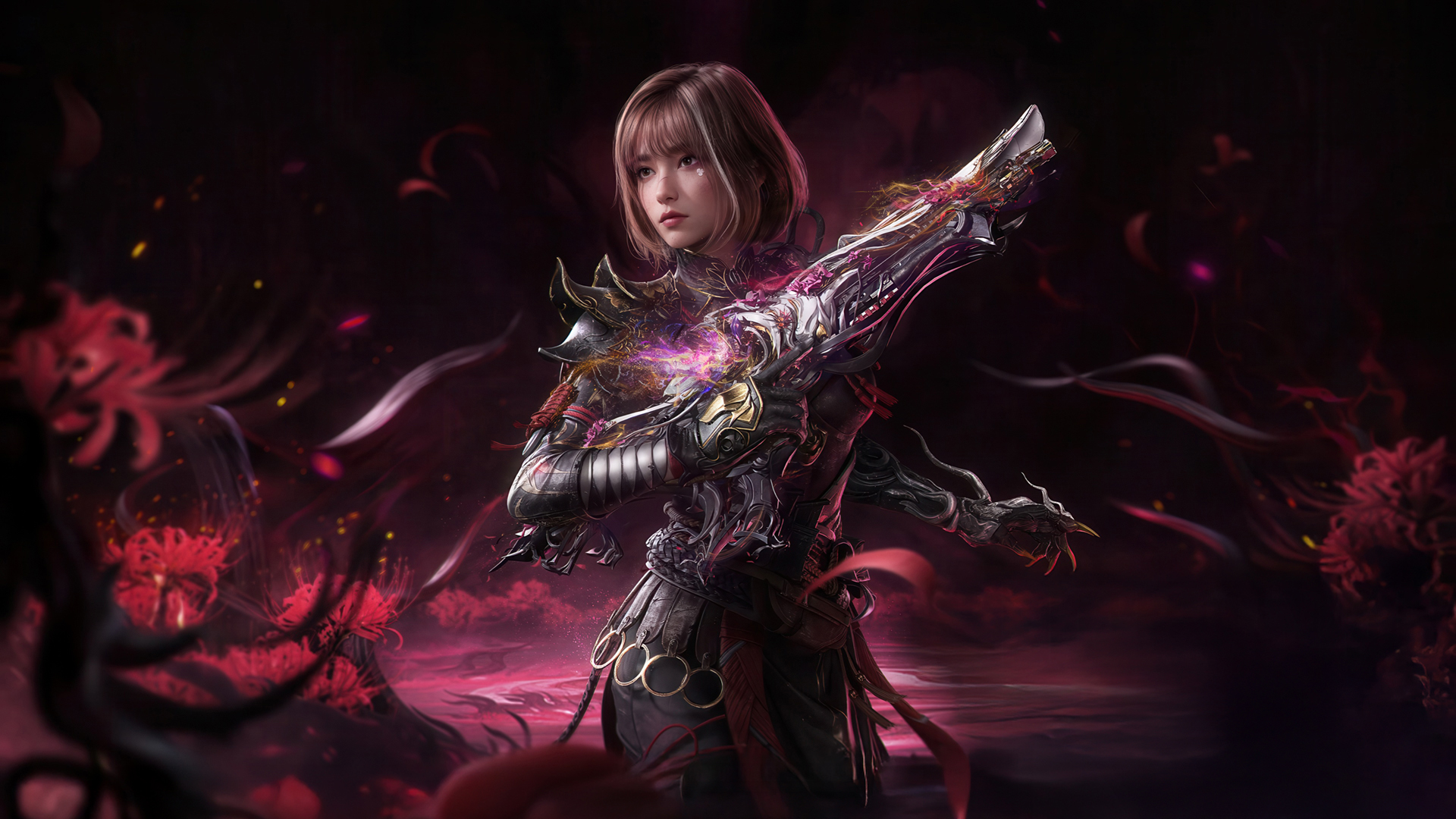 《使命召唤 Call of Duty》红色彼岸花美女壁纸，免费电脑壁纸下载