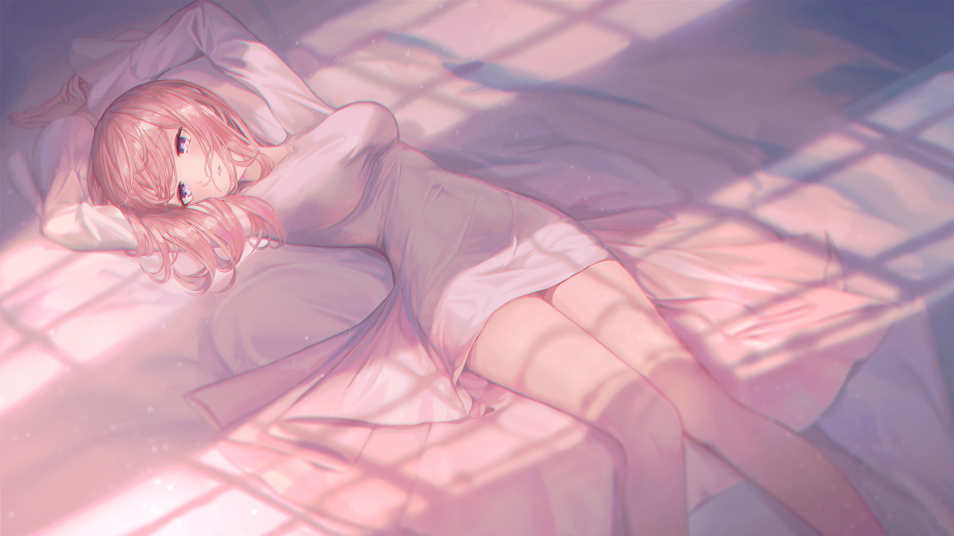 女孩子仰臥 好看动漫美腿美女电脑壁纸
