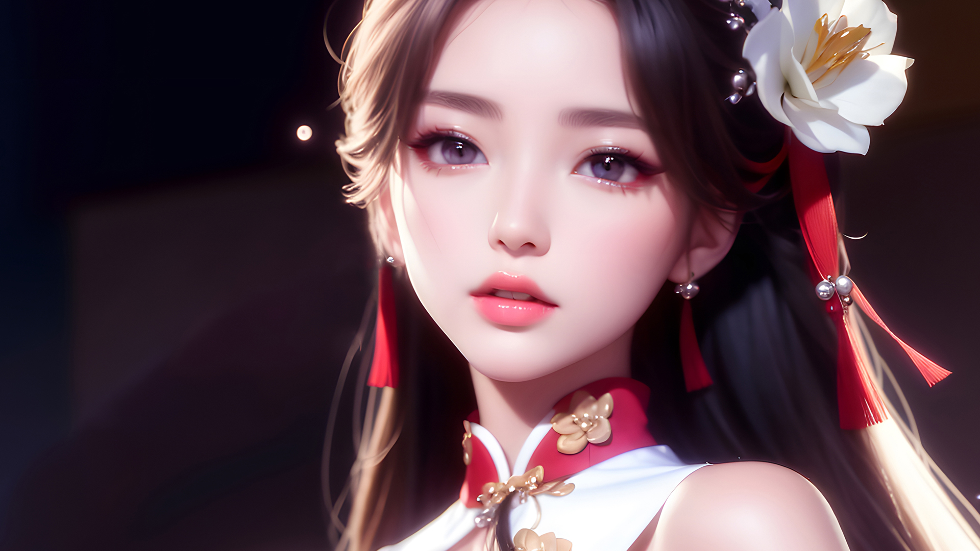 古风美女旗袍动漫壁纸，免费AI绘画电脑壁纸下载