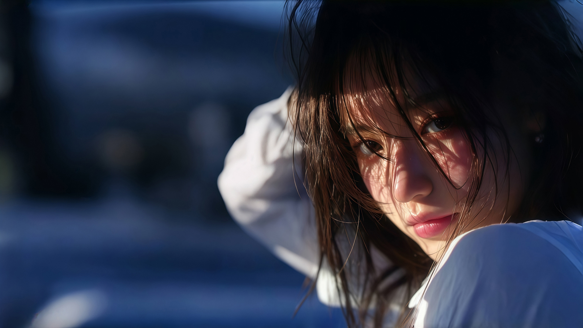 暗光风格侧脸美女光影壁纸，免费下载电脑桌面高清图