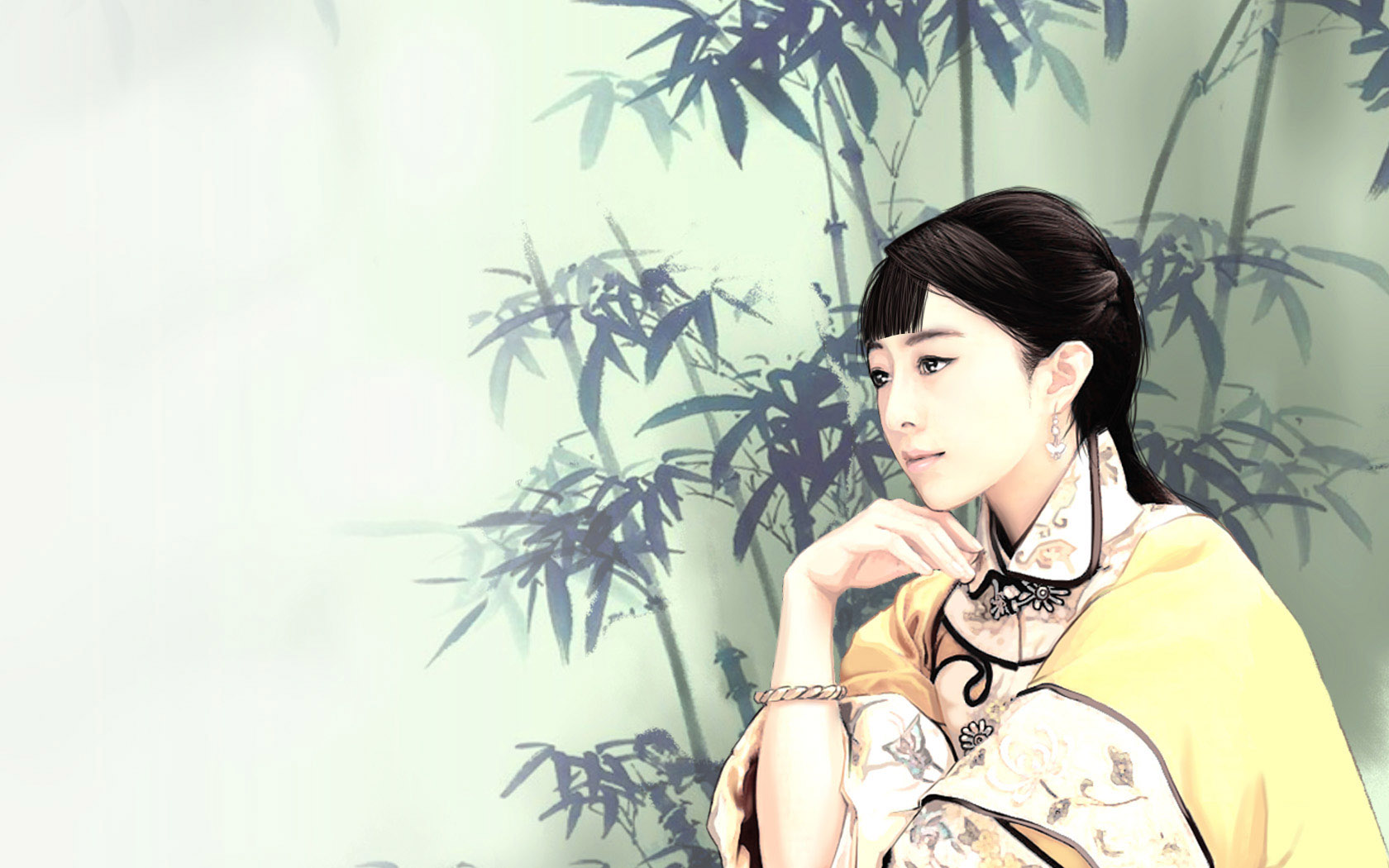 美丽竹林美人桌面背景