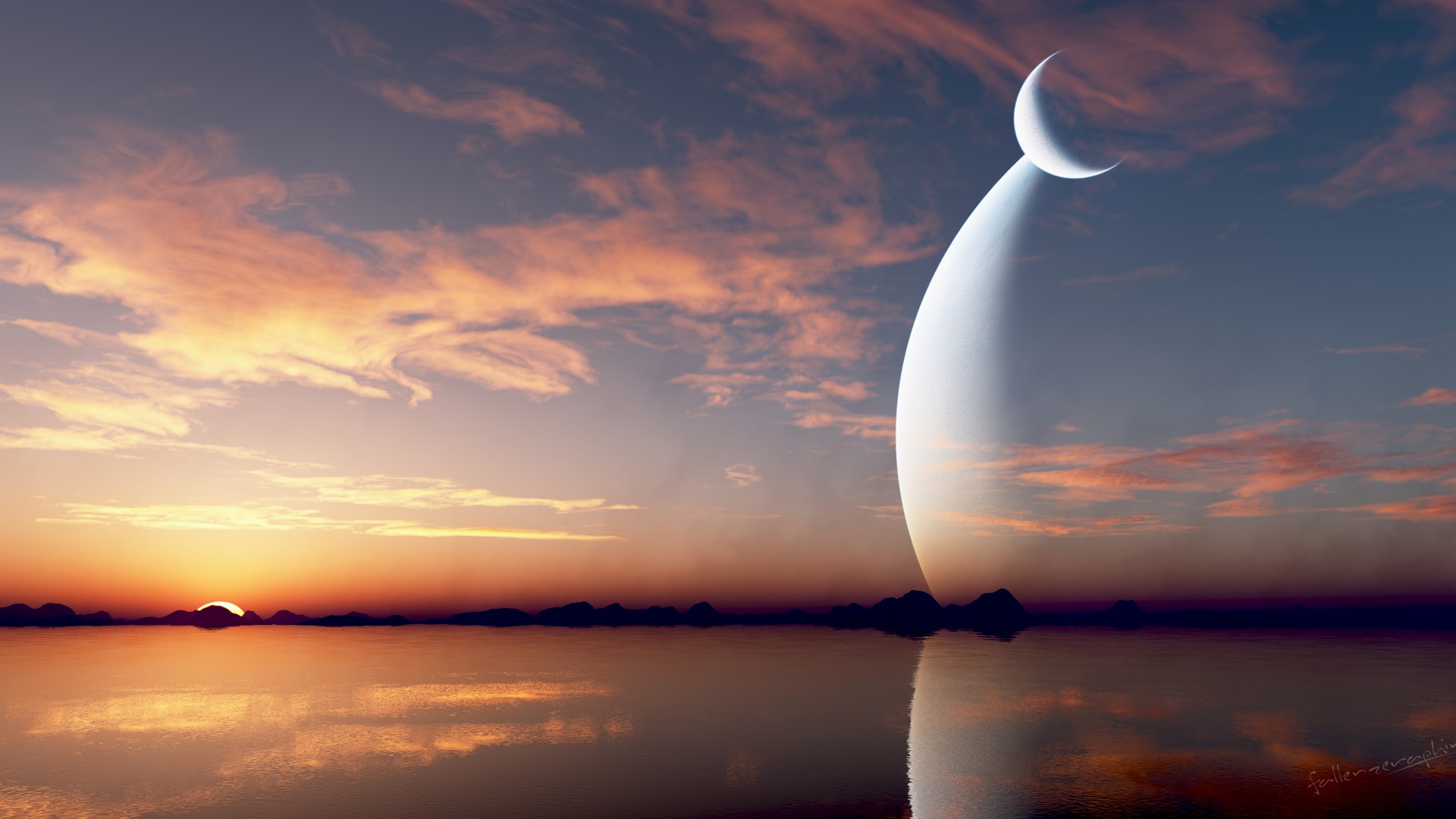 海湖星月日落美景，精选壁纸风景，免费电脑壁纸下载