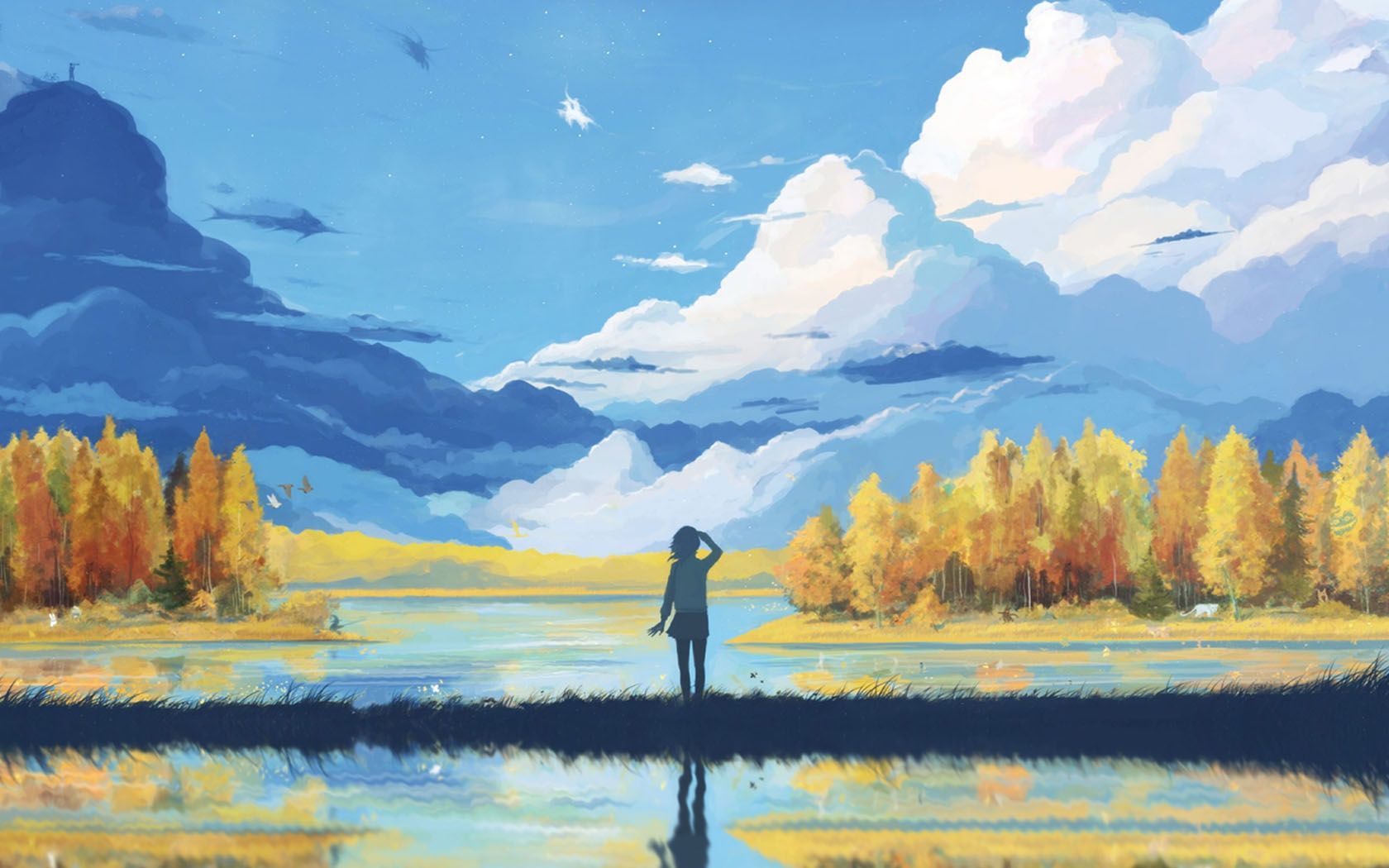 遥望远方的少女，唯美动漫桌面壁纸，免费高清下载