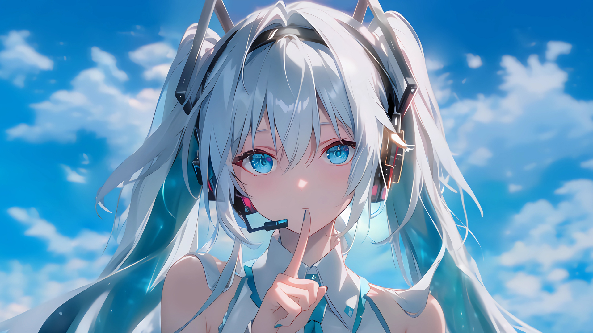 初音未来嘘手势高清免费动漫电脑桌面壁纸下载