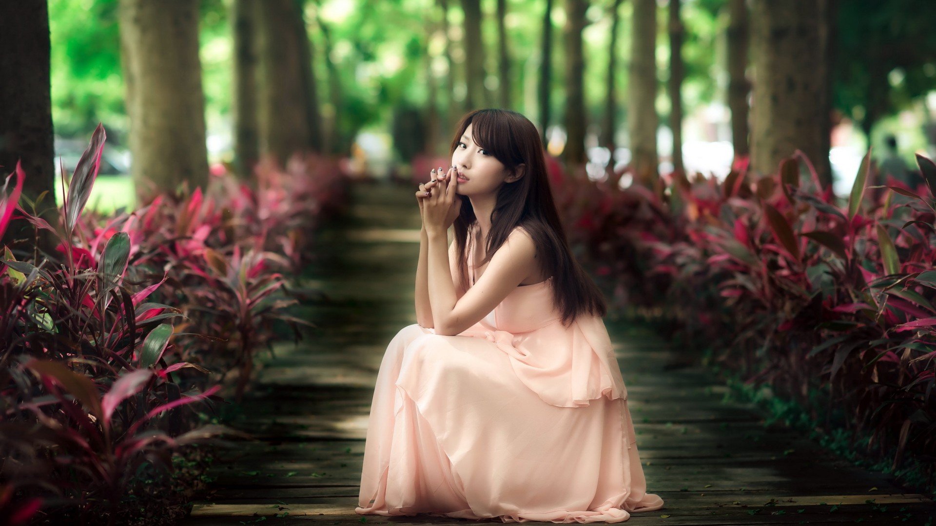 公园,树林,花草,清纯美女,小清新,意境,壁纸