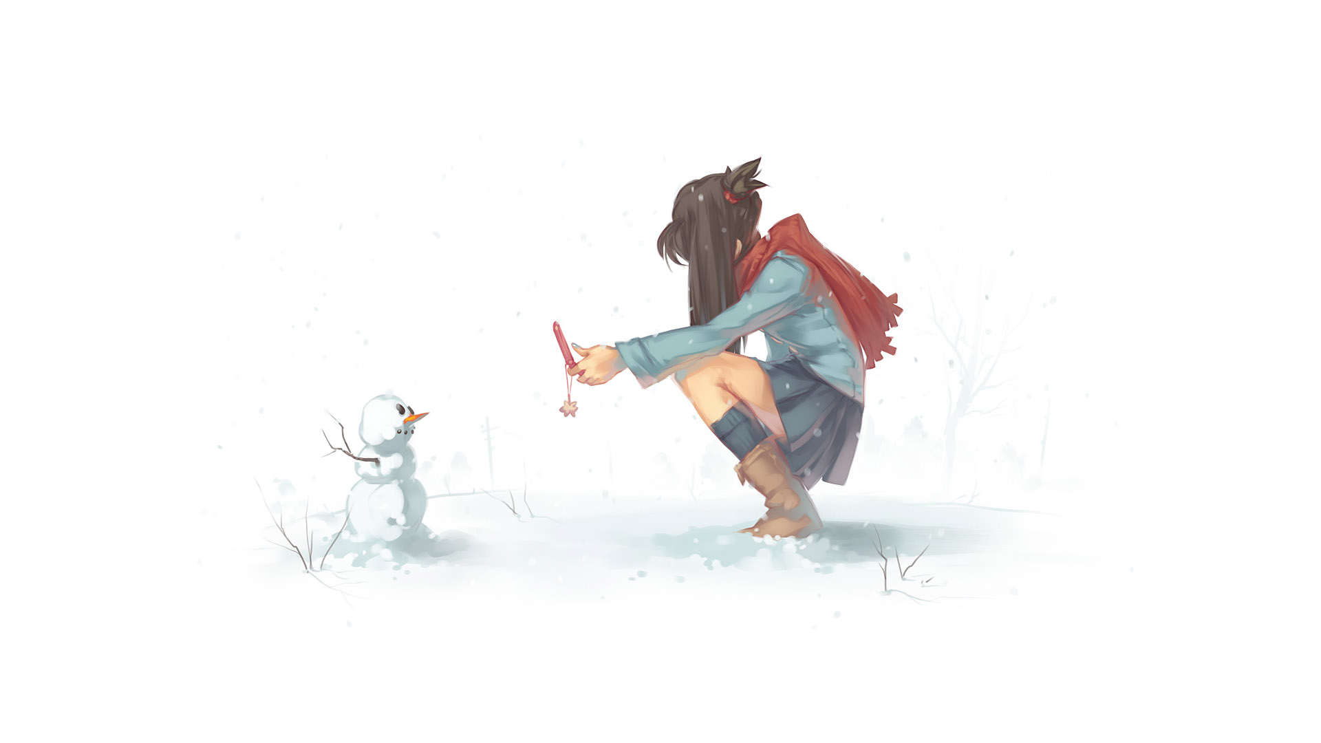 小女生与雪人主题桌面壁纸，精选人物壁纸免费下载