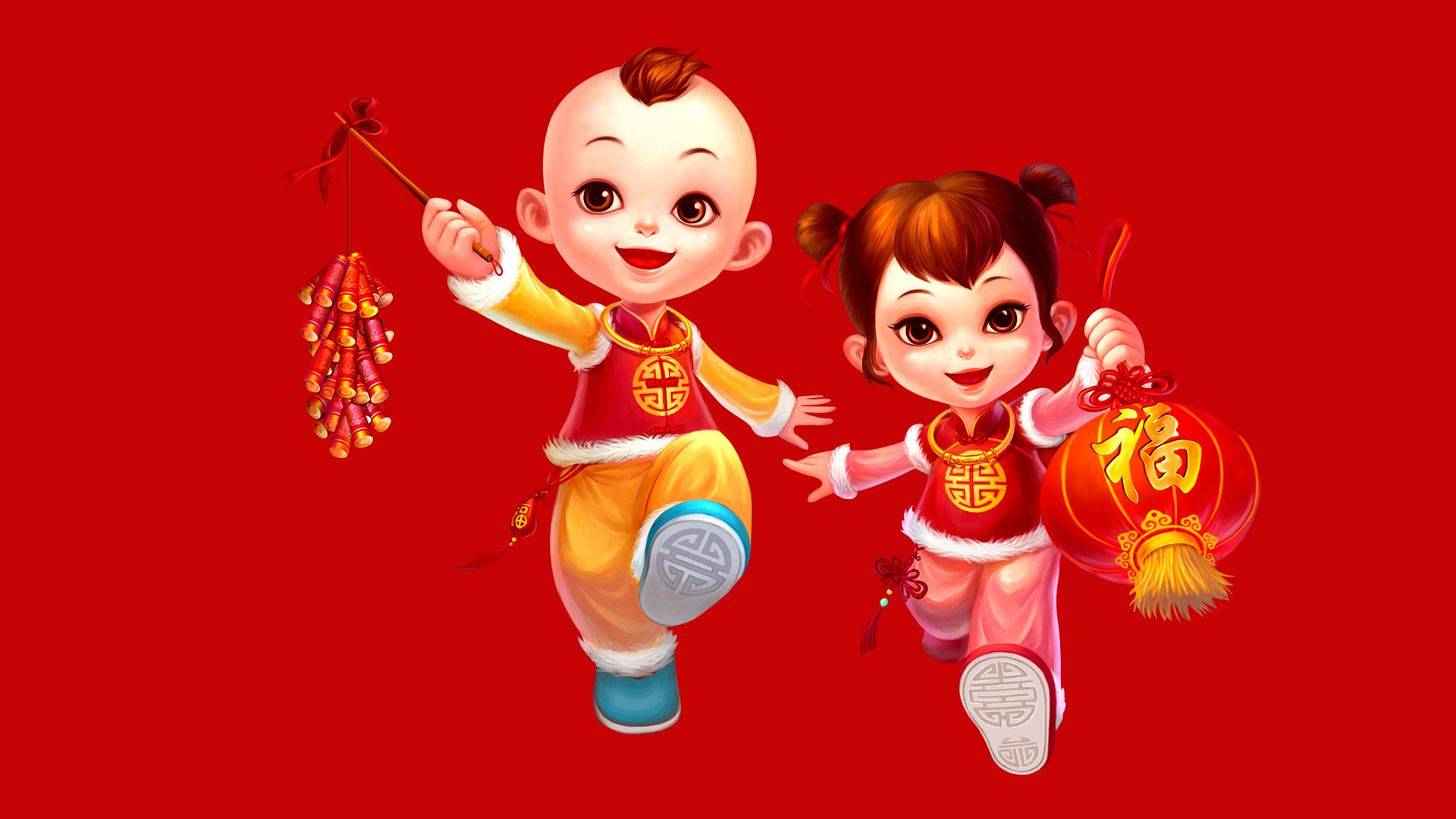 儿童新年祝福壁纸，可爱拜年图案，免费电脑桌面下载！