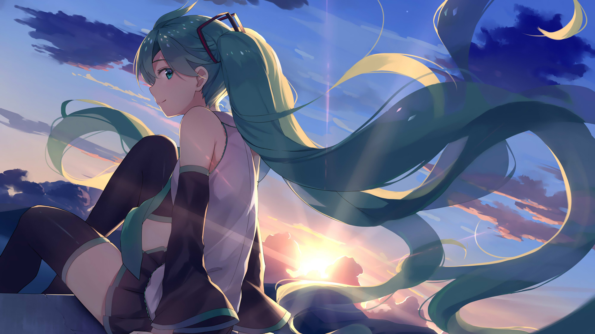 VOCALOID初音未来，长发女孩动漫壁纸，免费下载天空主题电脑壁纸