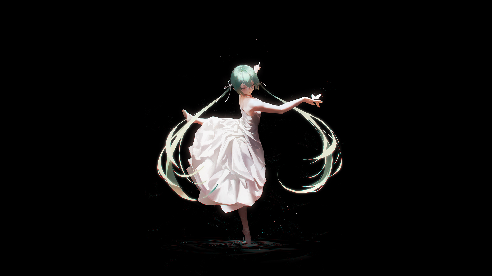 初音花之舞 极简暗黑 2K高清壁纸免费下载