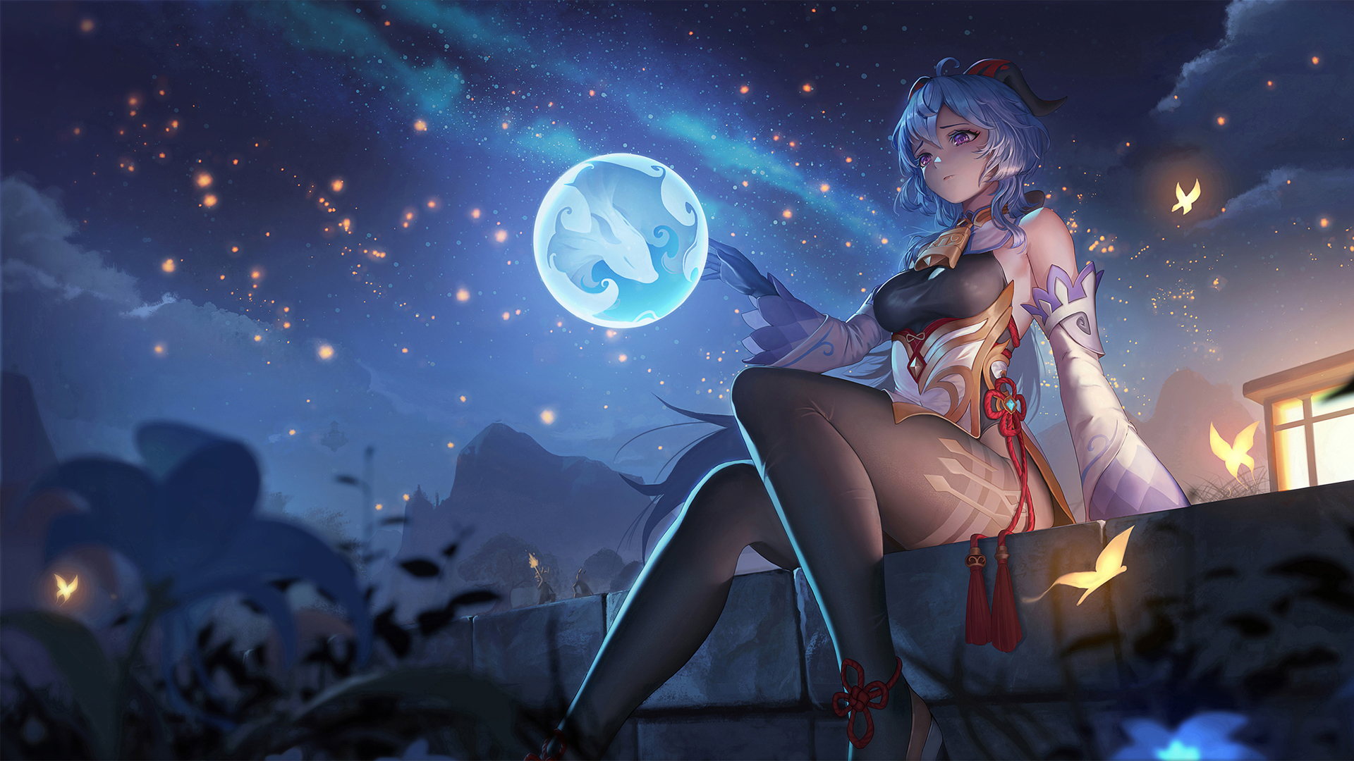 动漫女孩星夜紧身衣连裤袜，原神壁纸免费下载，精美电脑背景图