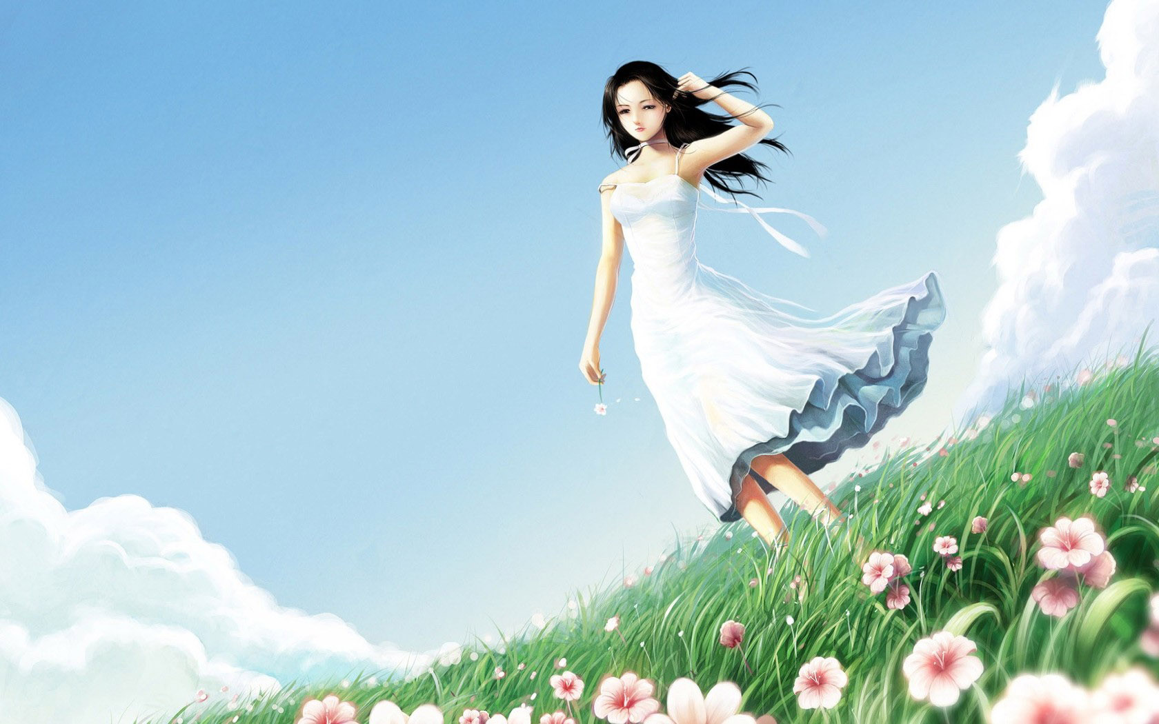 免费下载，唯美卡通风景与少女桌面背景动漫壁纸，装点你的电脑桌面