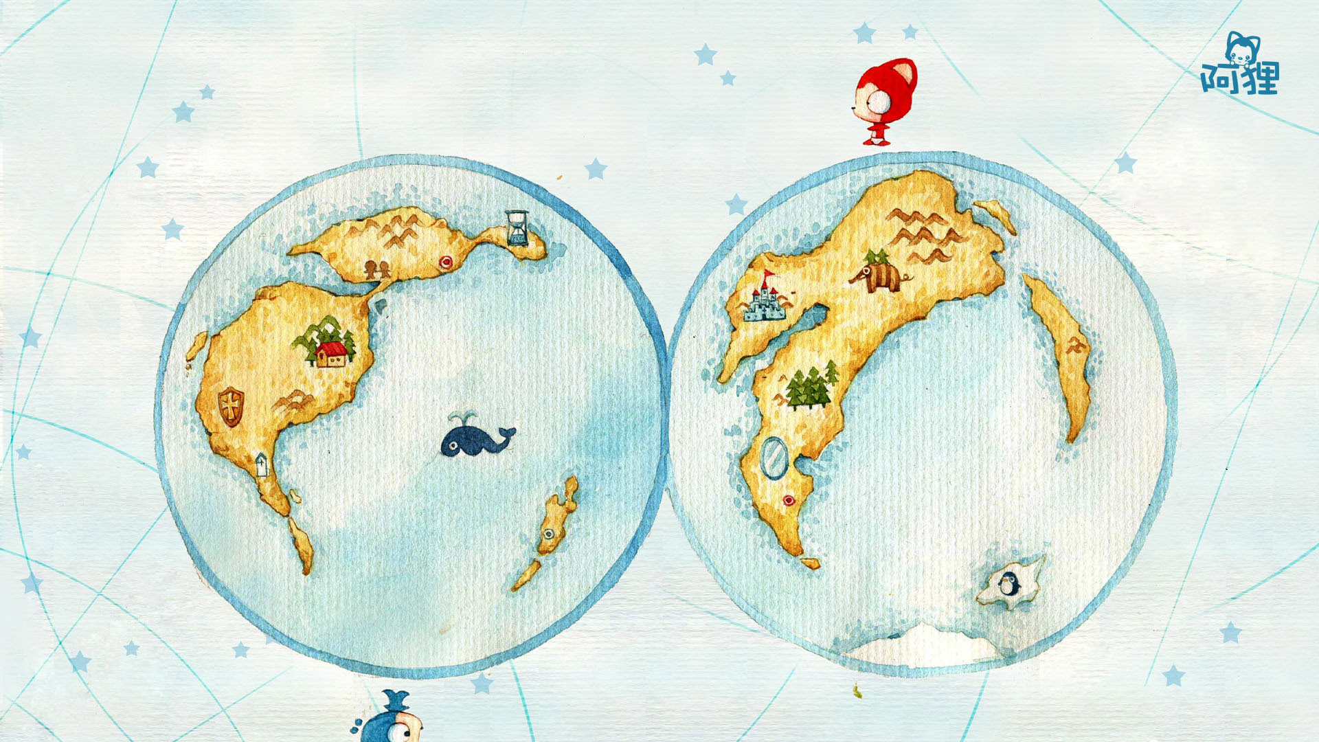 阿狸世界地图，左右漫步之旅，精美桌面壁纸免费下载
