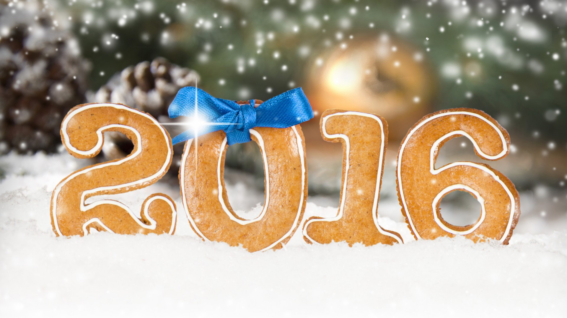 2016新年快乐，免费下载可爱数字饼干装饰电脑壁纸，节日氛围满满！