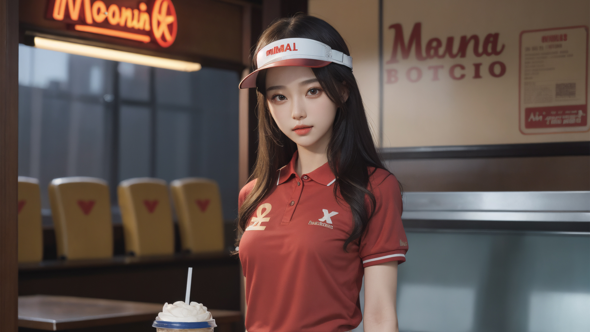 AI美女餐厅服务员，高清动漫壁纸，免费电脑壁纸下载