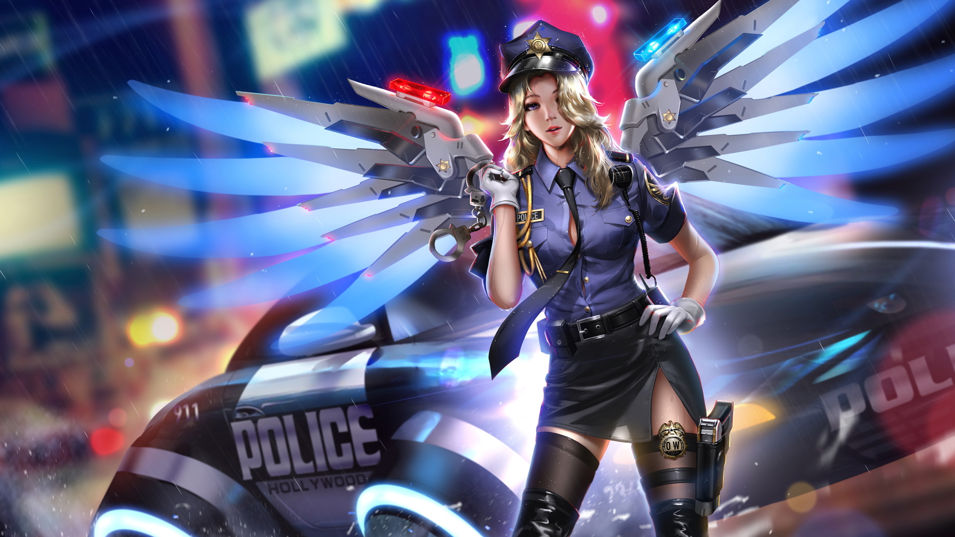 美女警察，翅膀下的温柔守护，免费下载Officer Mercy唯美壁纸