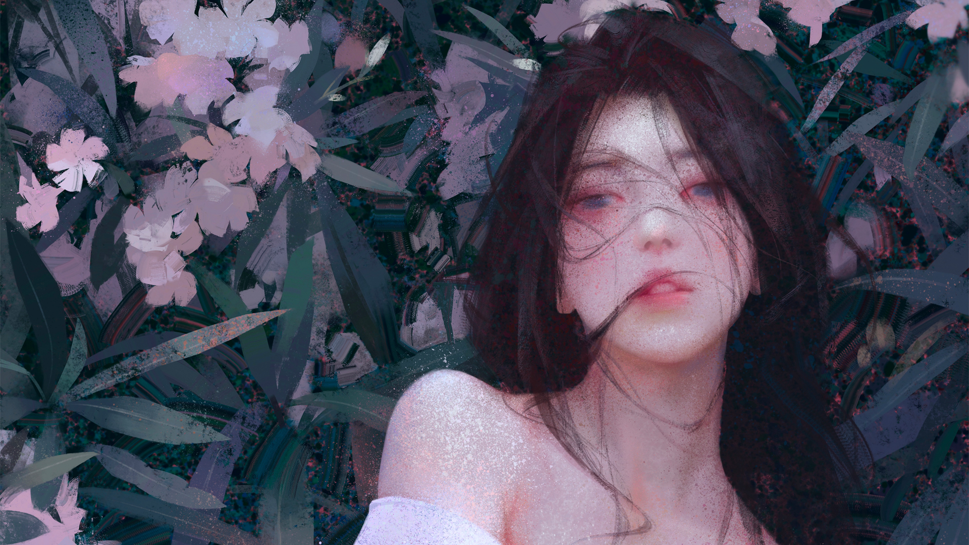 唯美长发美女，意境鲜花背景，高清动漫壁纸免费下载