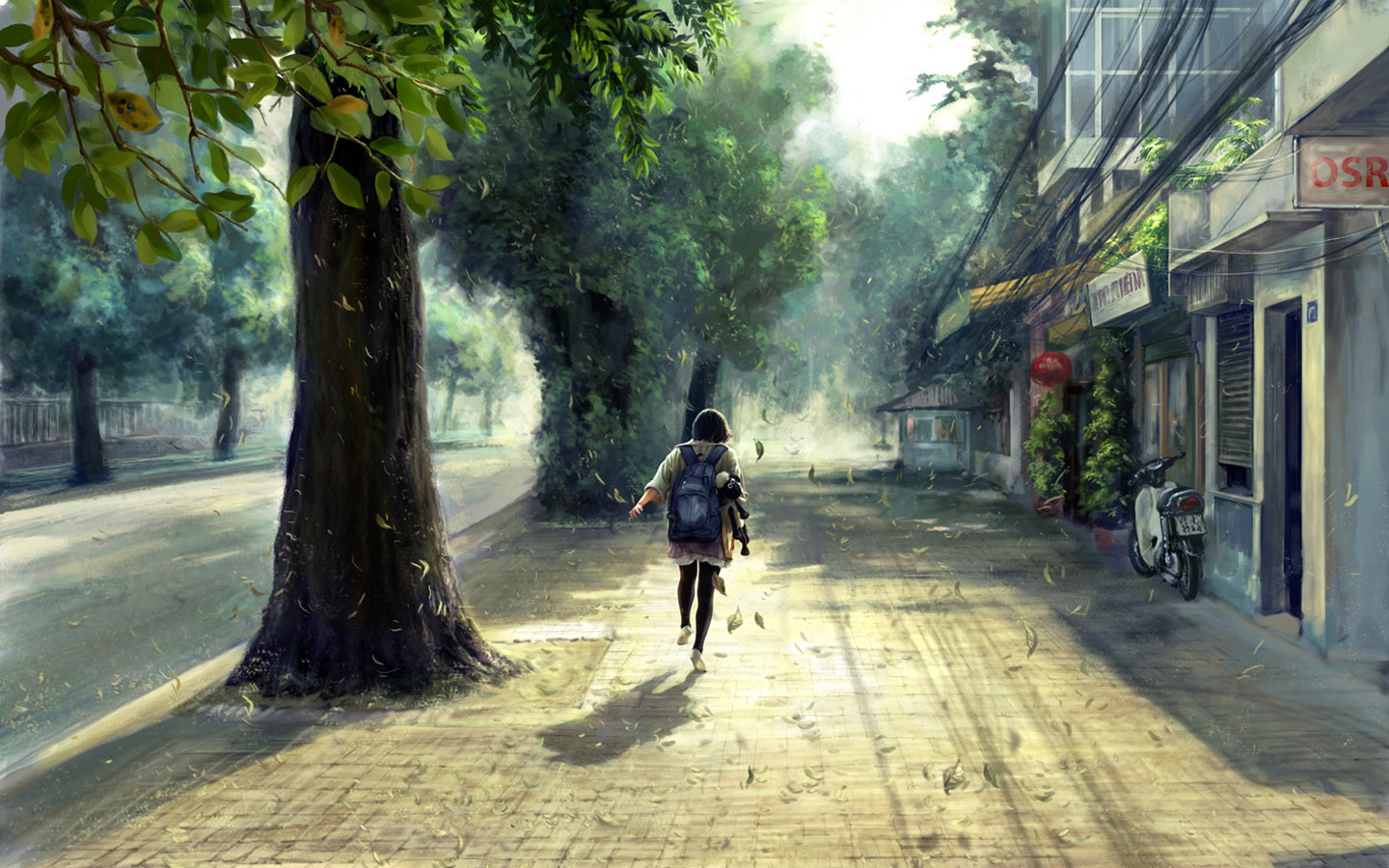 女孩校园动漫风景壁纸，免费高清下载，装点你的电脑桌面！