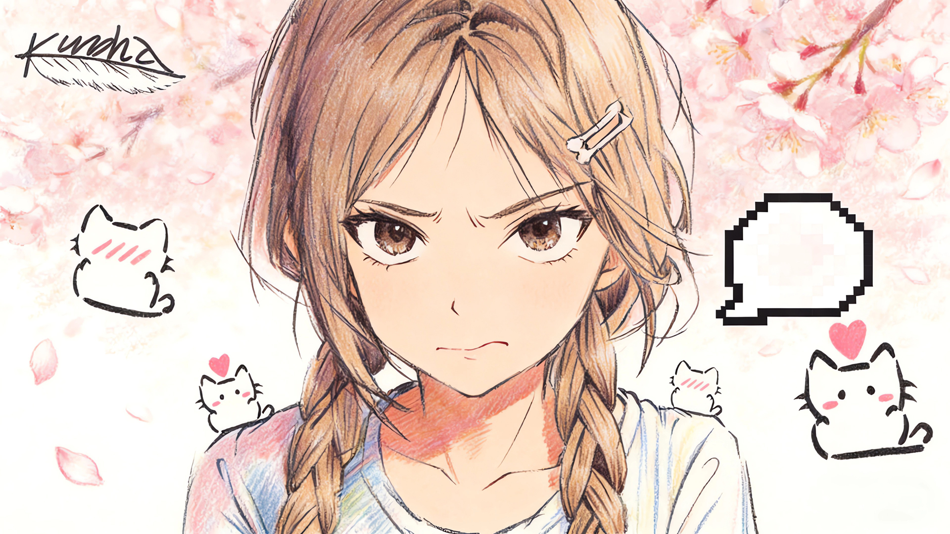 彩铅画动漫女孩桌面壁纸 免费电脑壁纸下载